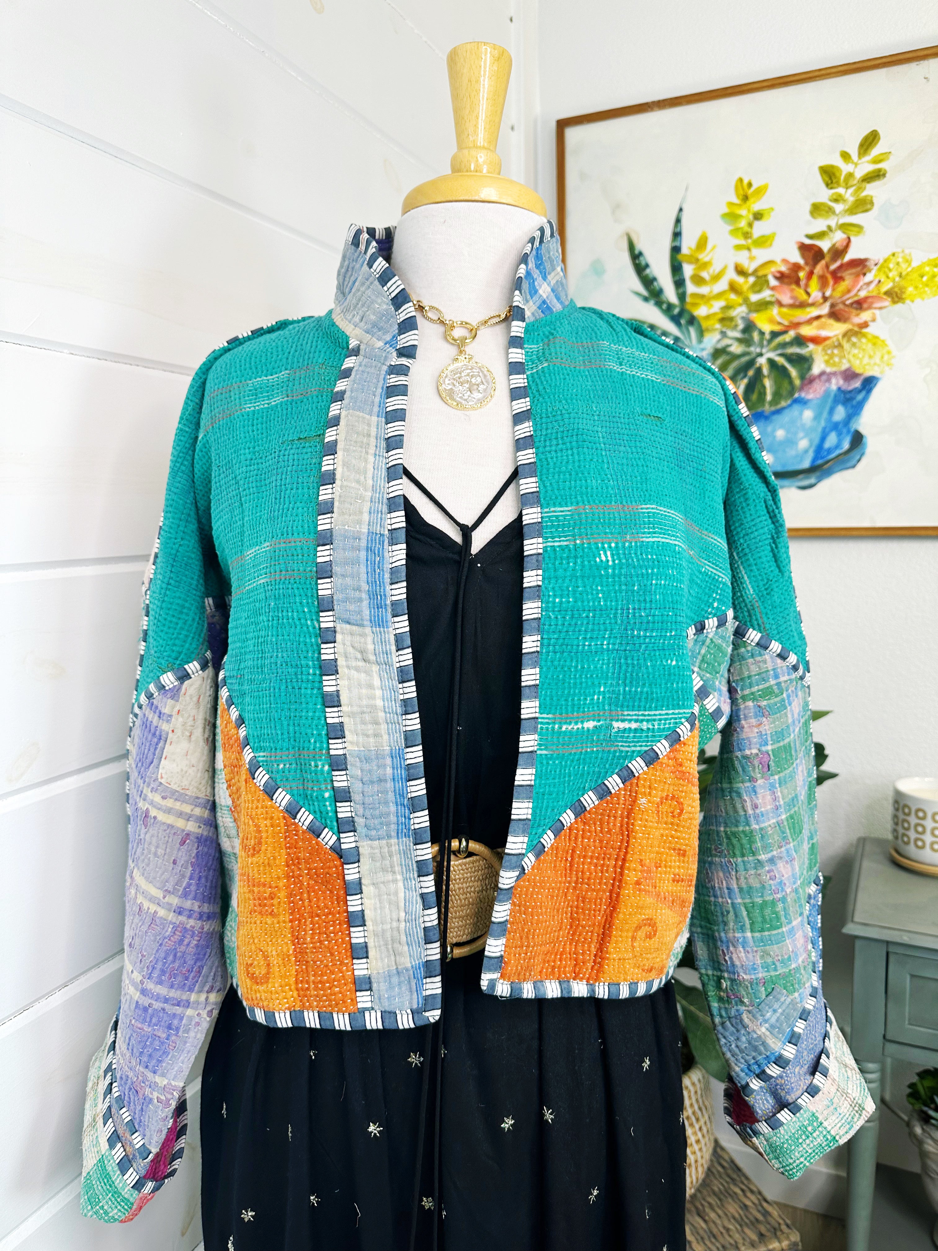 Boho Patchwork Kantha Jacket – Handmade Quilted & Reversible Blanket Coat