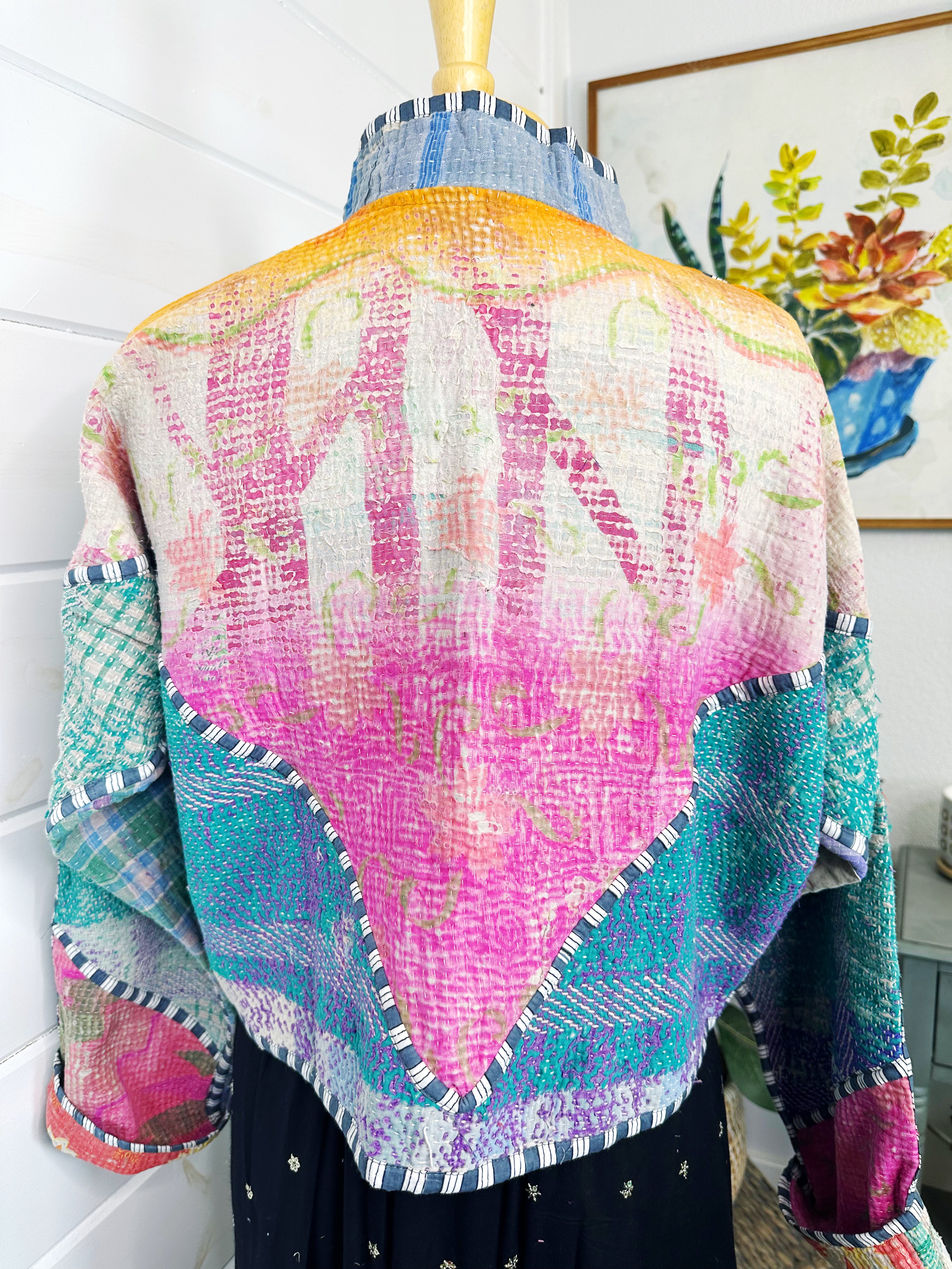 Boho Patchwork Kantha Jacket – Handmade Quilted & Reversible Blanket Coat
