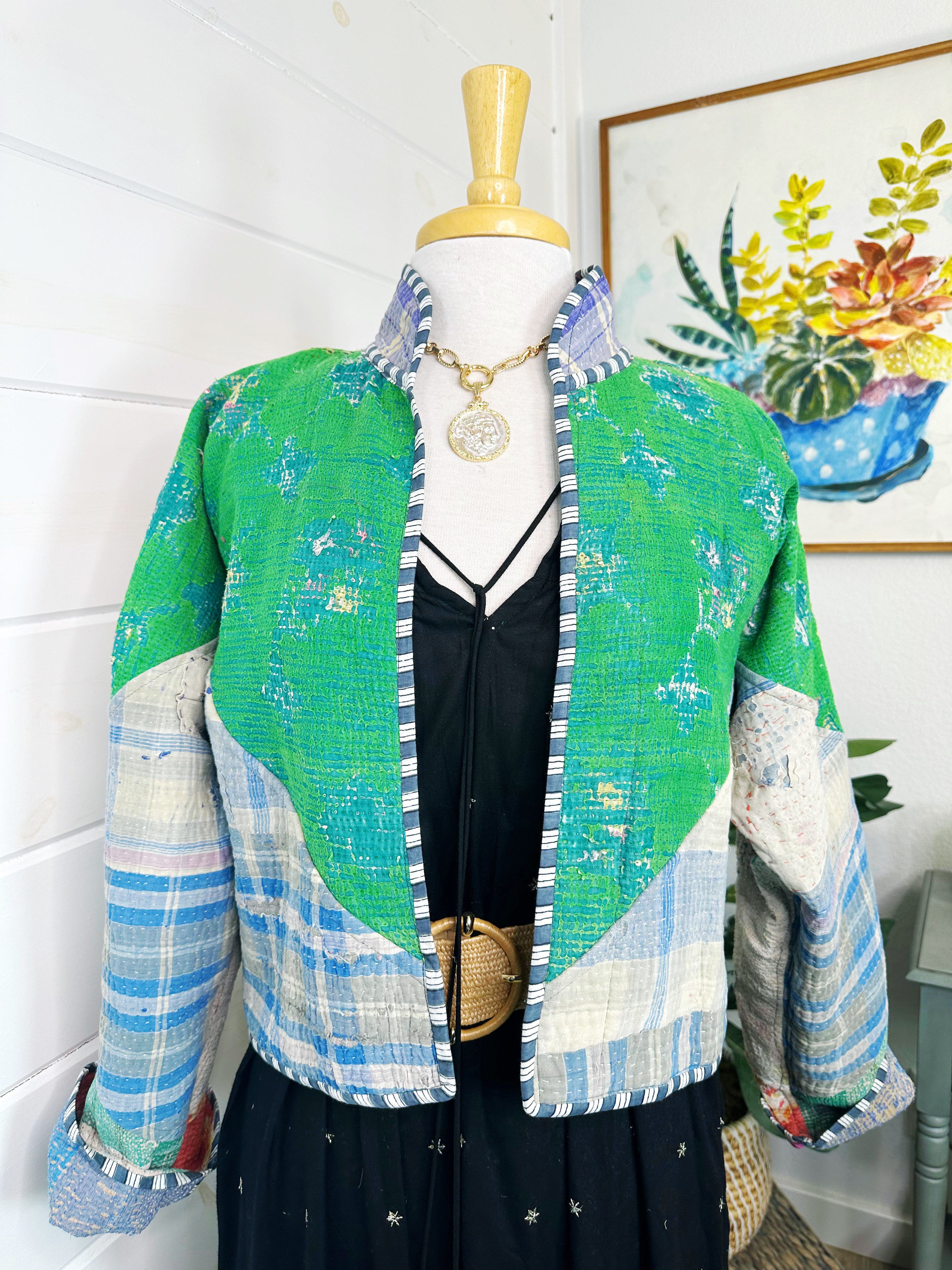 Boho Patchwork Kantha Jacket – Handmade Quilted & Reversible Blanket Coat