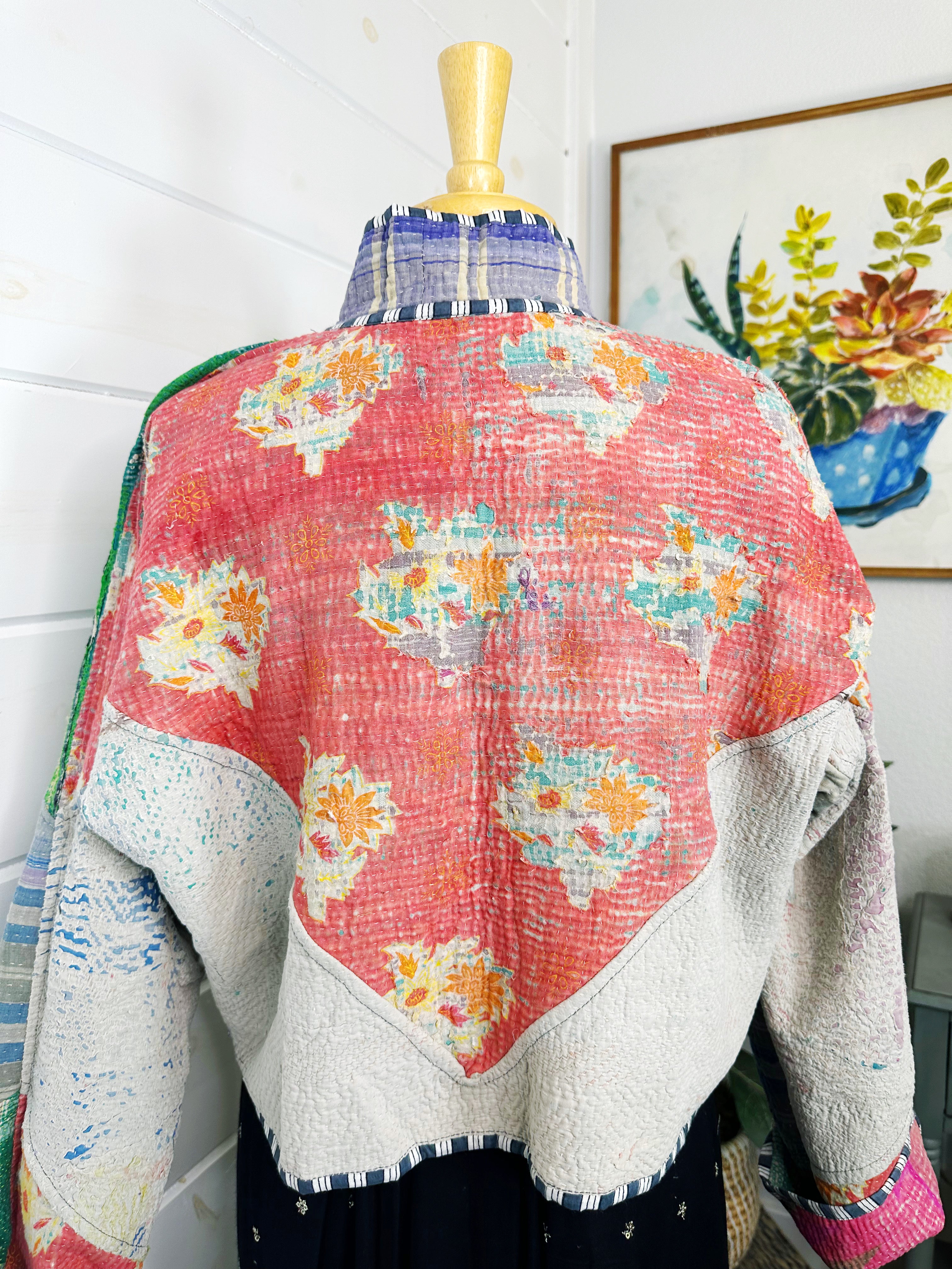 Boho Patchwork Kantha Jacket – Handmade Quilted & Reversible Blanket Coat