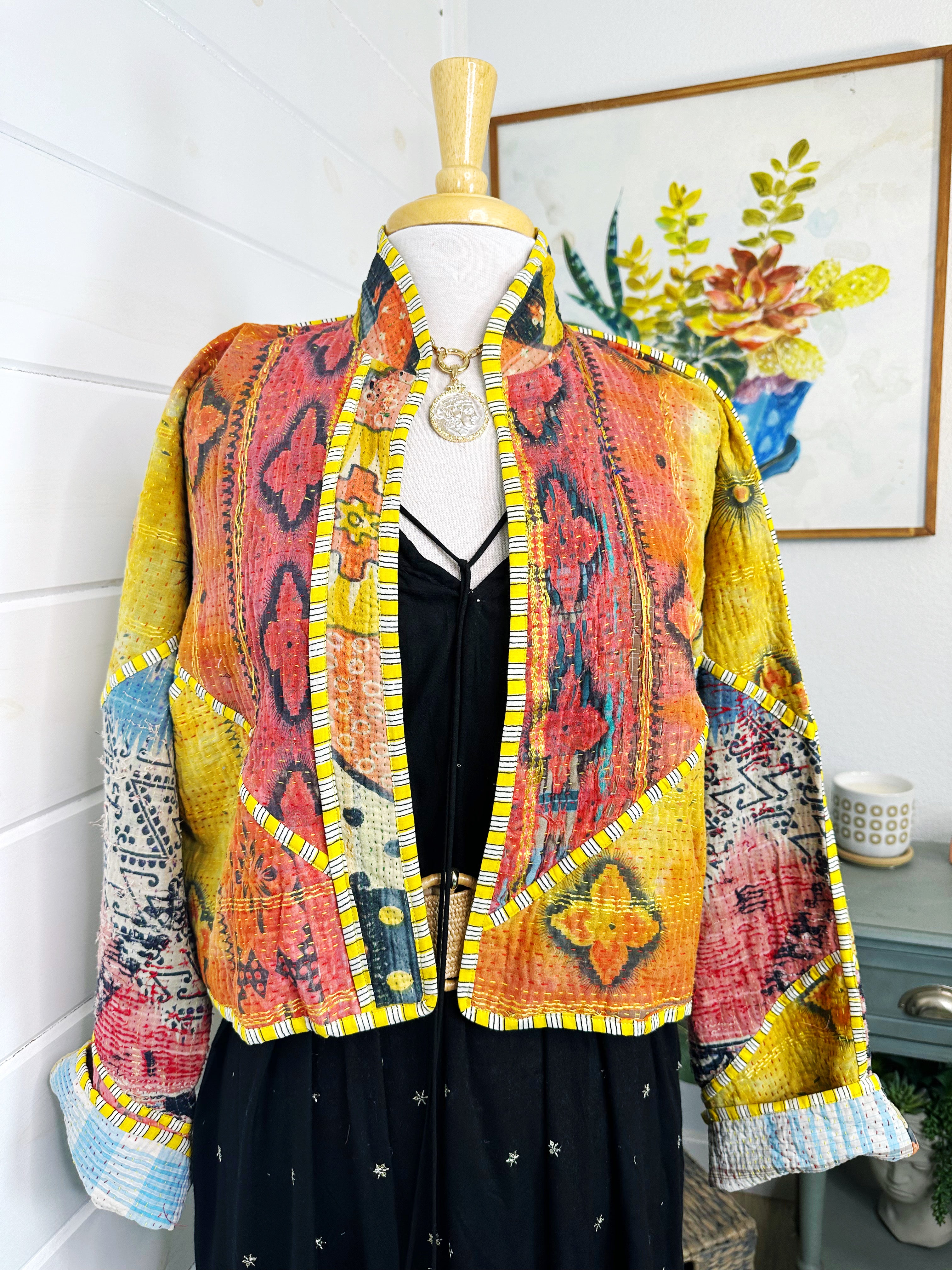 Boho Patchwork Kantha Jacket – Handmade Quilted & Reversible Blanket Coat