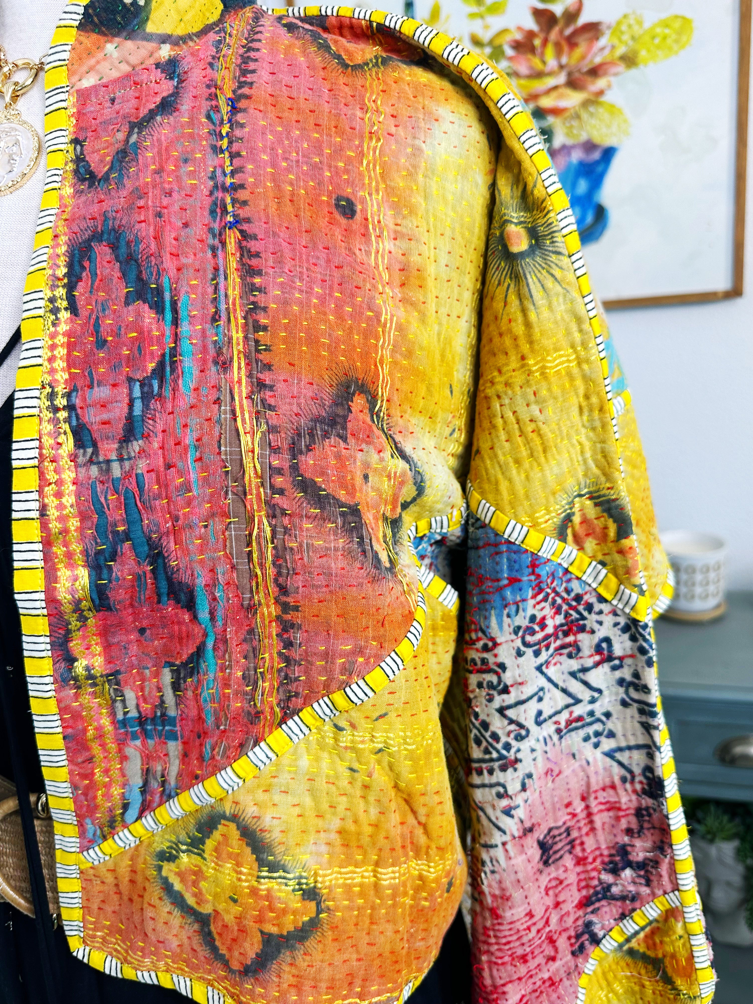 Boho Patchwork Kantha Jacket – Handmade Quilted & Reversible Blanket Coat