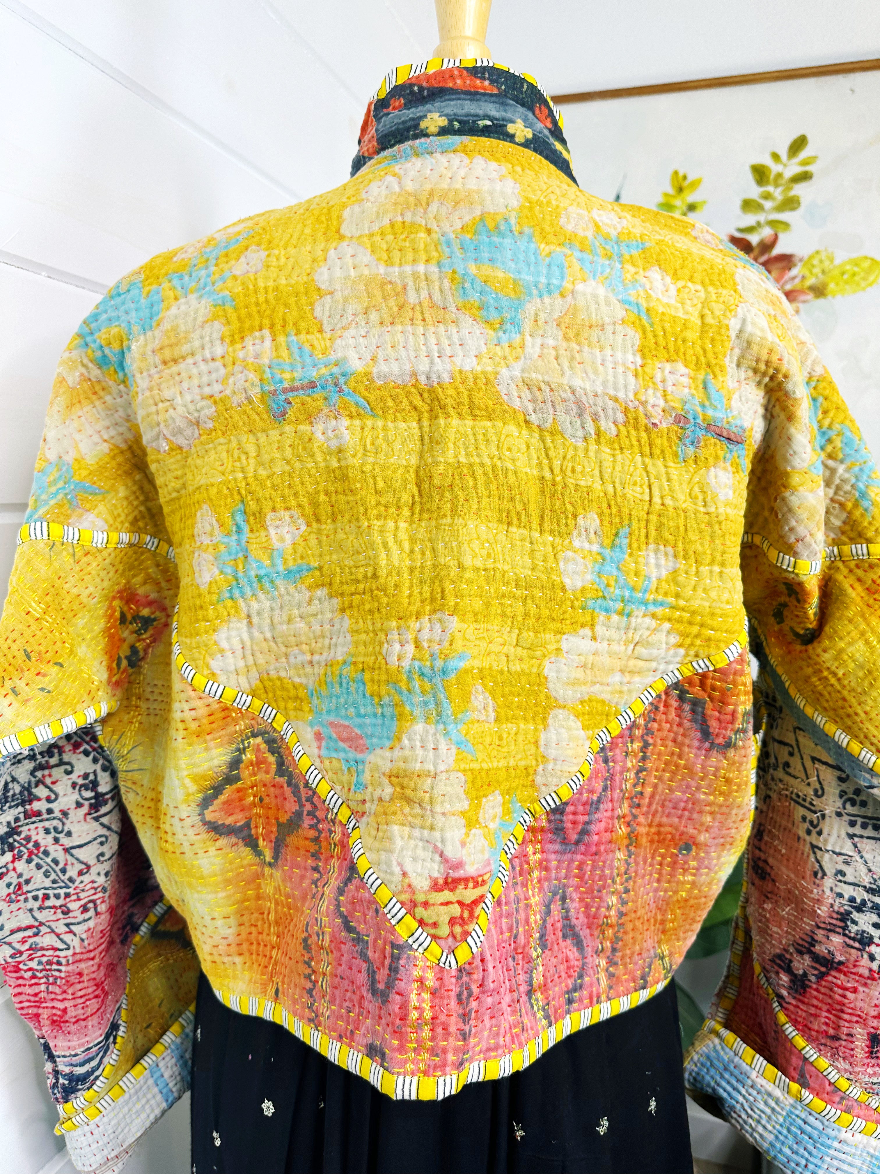 Boho Patchwork Kantha Jacket – Handmade Quilted & Reversible Blanket Coat