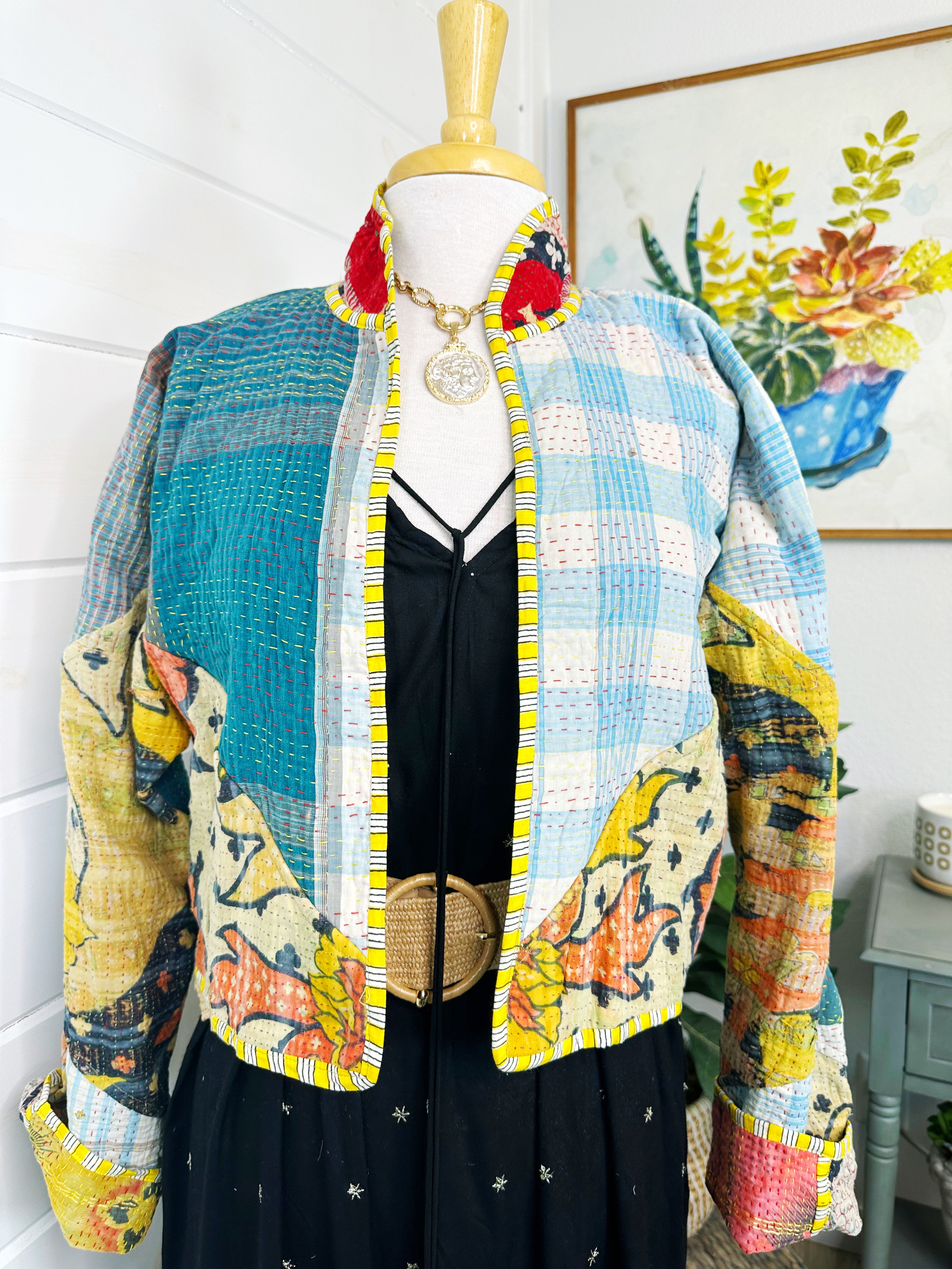 Boho Patchwork Kantha Jacket – Handmade Quilted & Reversible Blanket Coat
