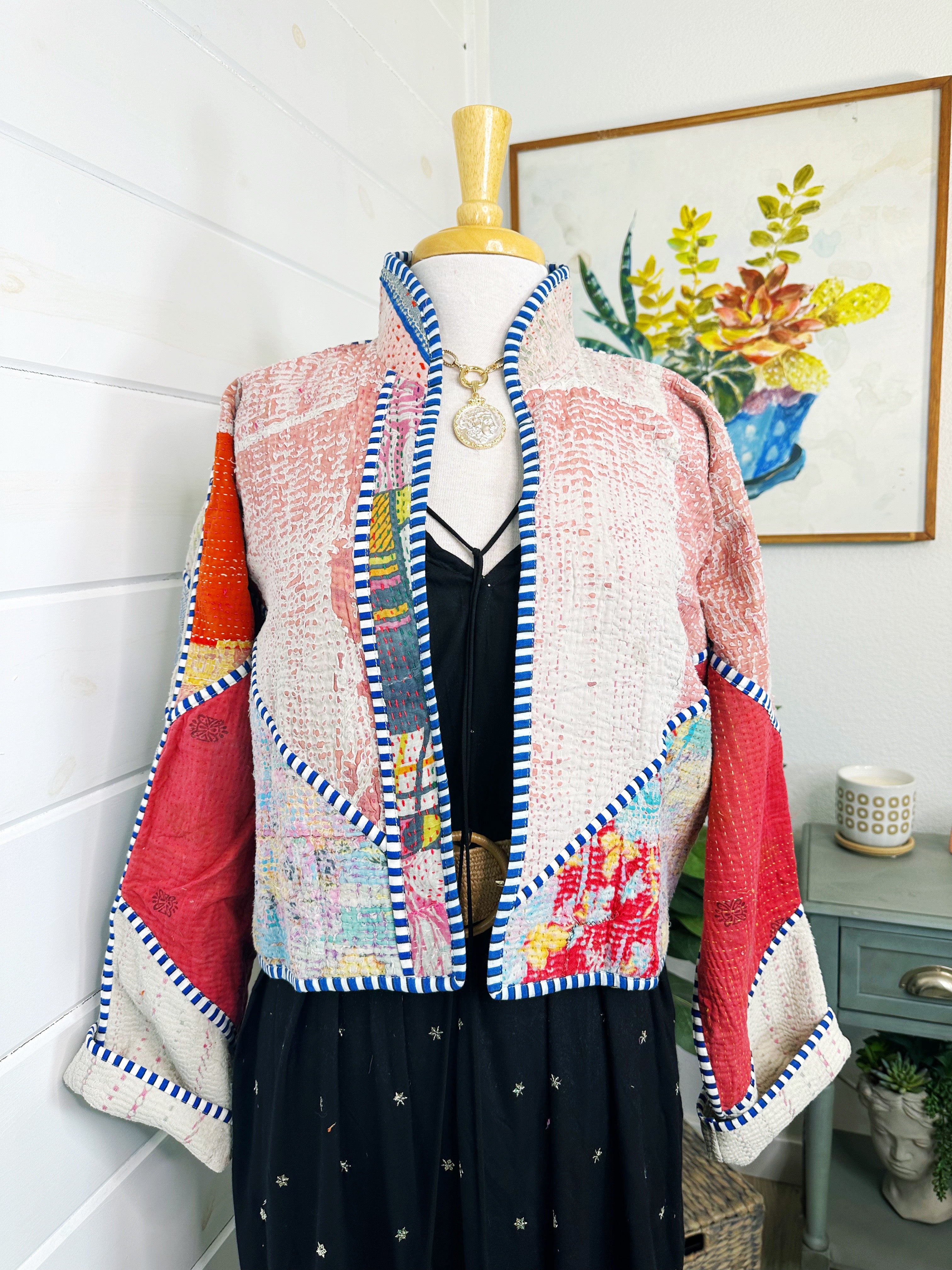 Boho Patchwork Kantha Jacket – Handmade Quilted & Reversible Blanket Coat
