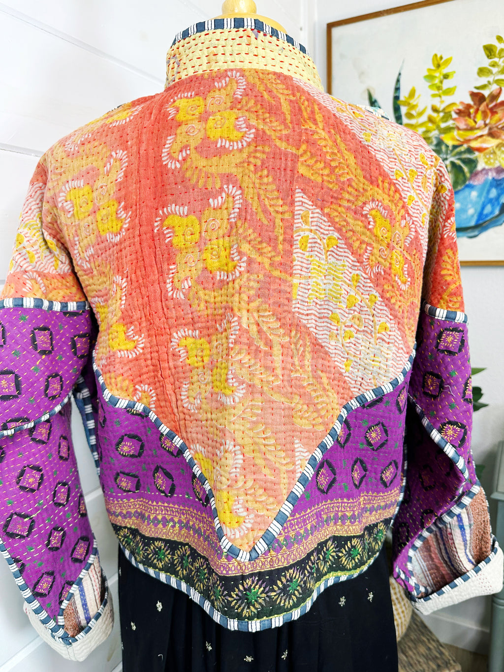 Boho Patchwork Kantha Jacket – Handmade Quilted & Reversible Blanket Coat