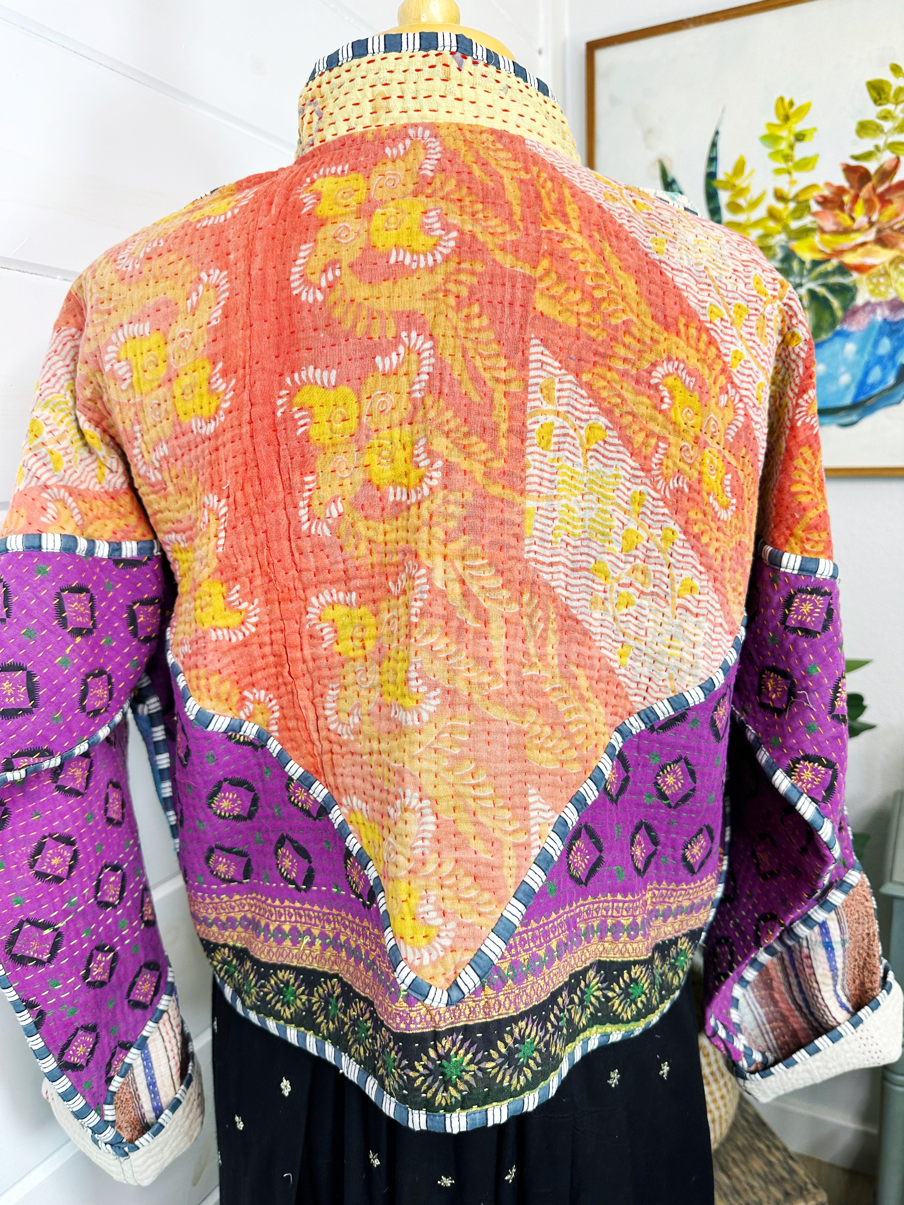 Boho Patchwork Kantha Jacket – Handmade Quilted & Reversible Blanket Coat