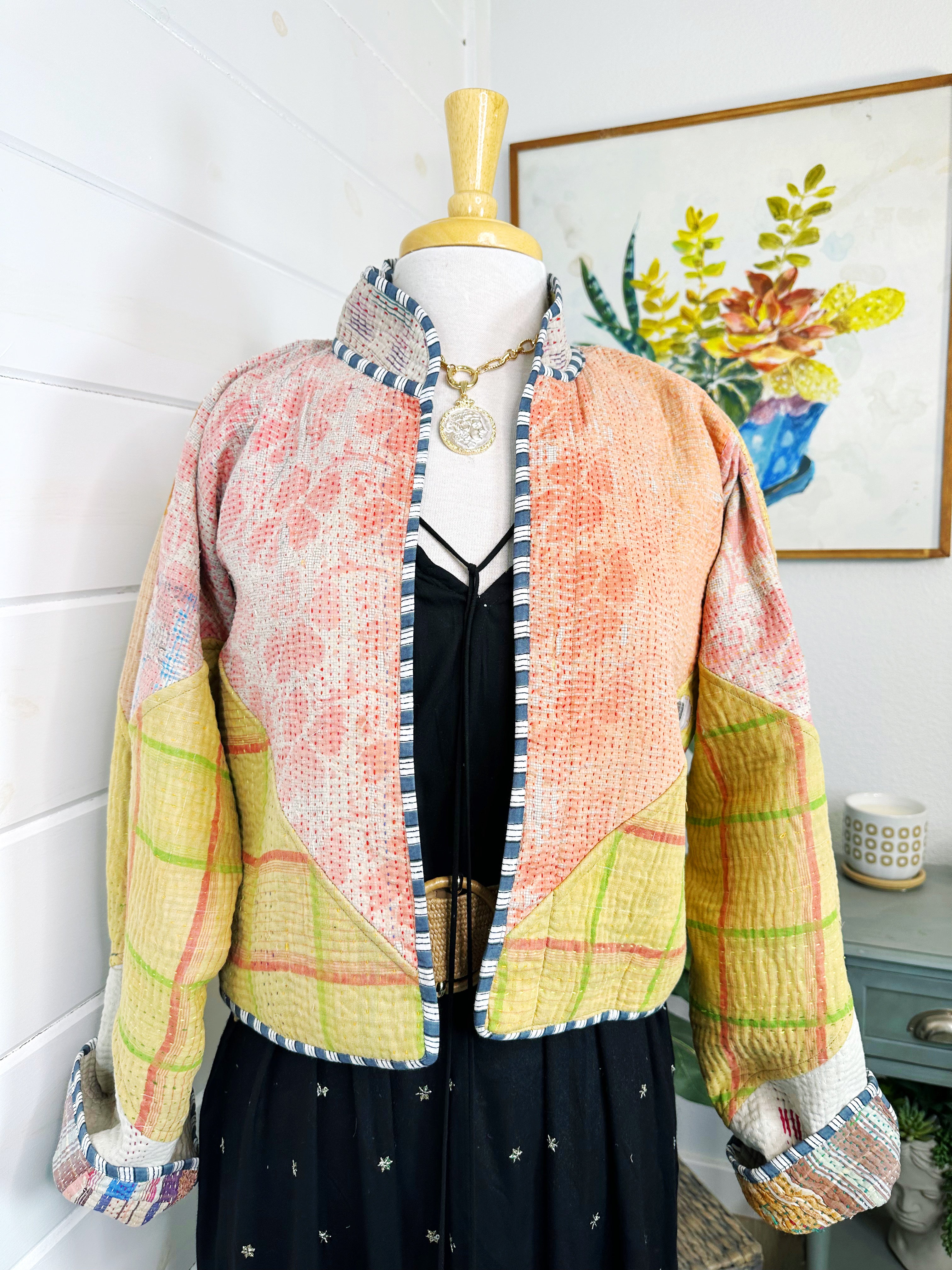 Boho Patchwork Kantha Jacket – Handmade Quilted & Reversible Blanket Coat