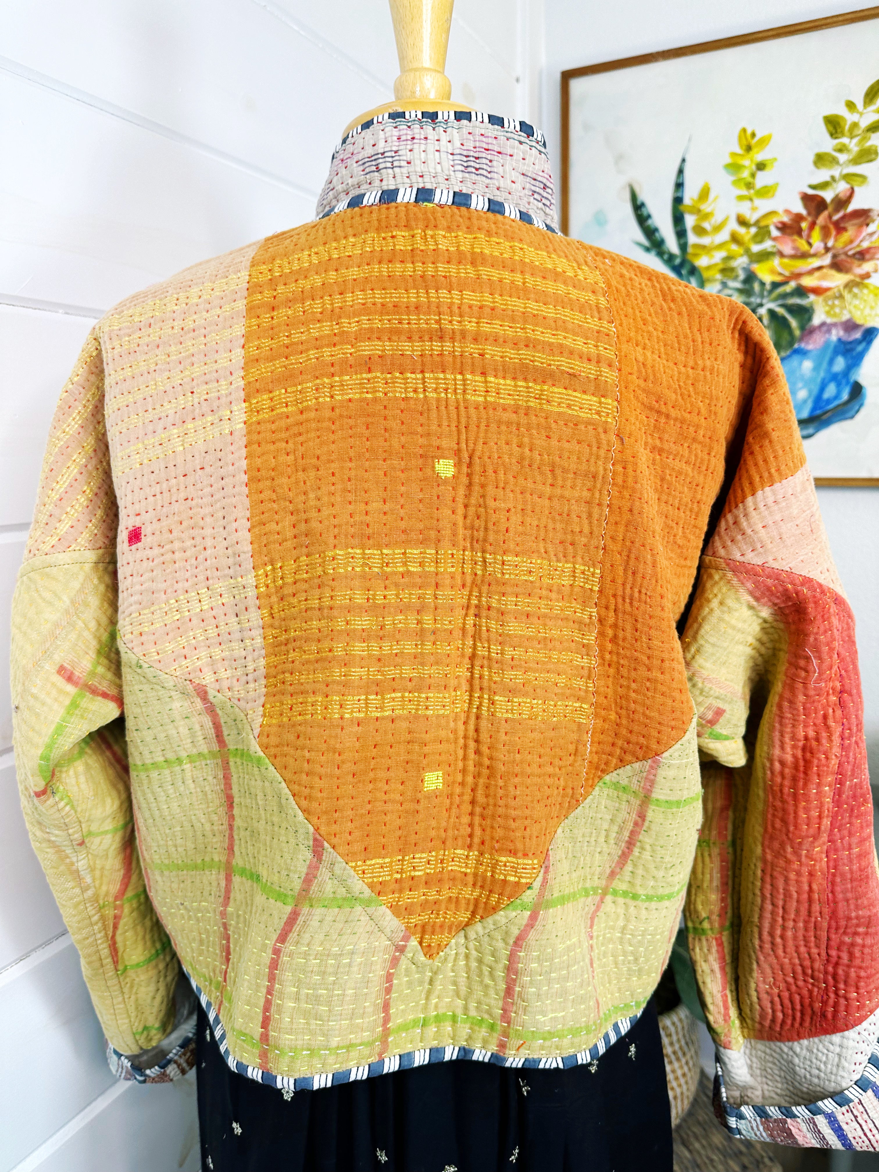 Boho Patchwork Kantha Jacket – Handmade Quilted & Reversible Blanket Coat