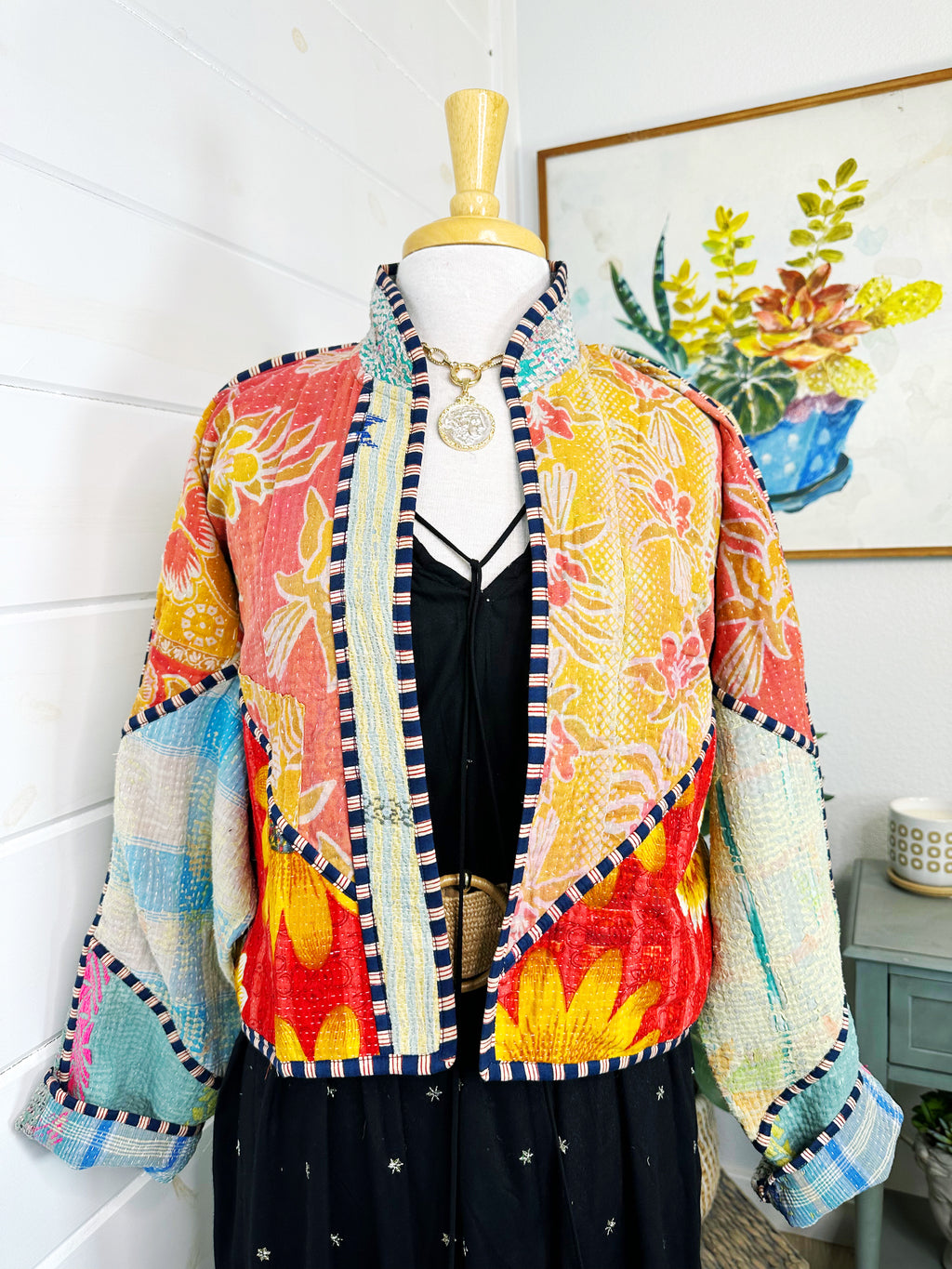 Boho Patchwork Kantha Jacket – Handmade Quilted & Reversible Blanket Coat