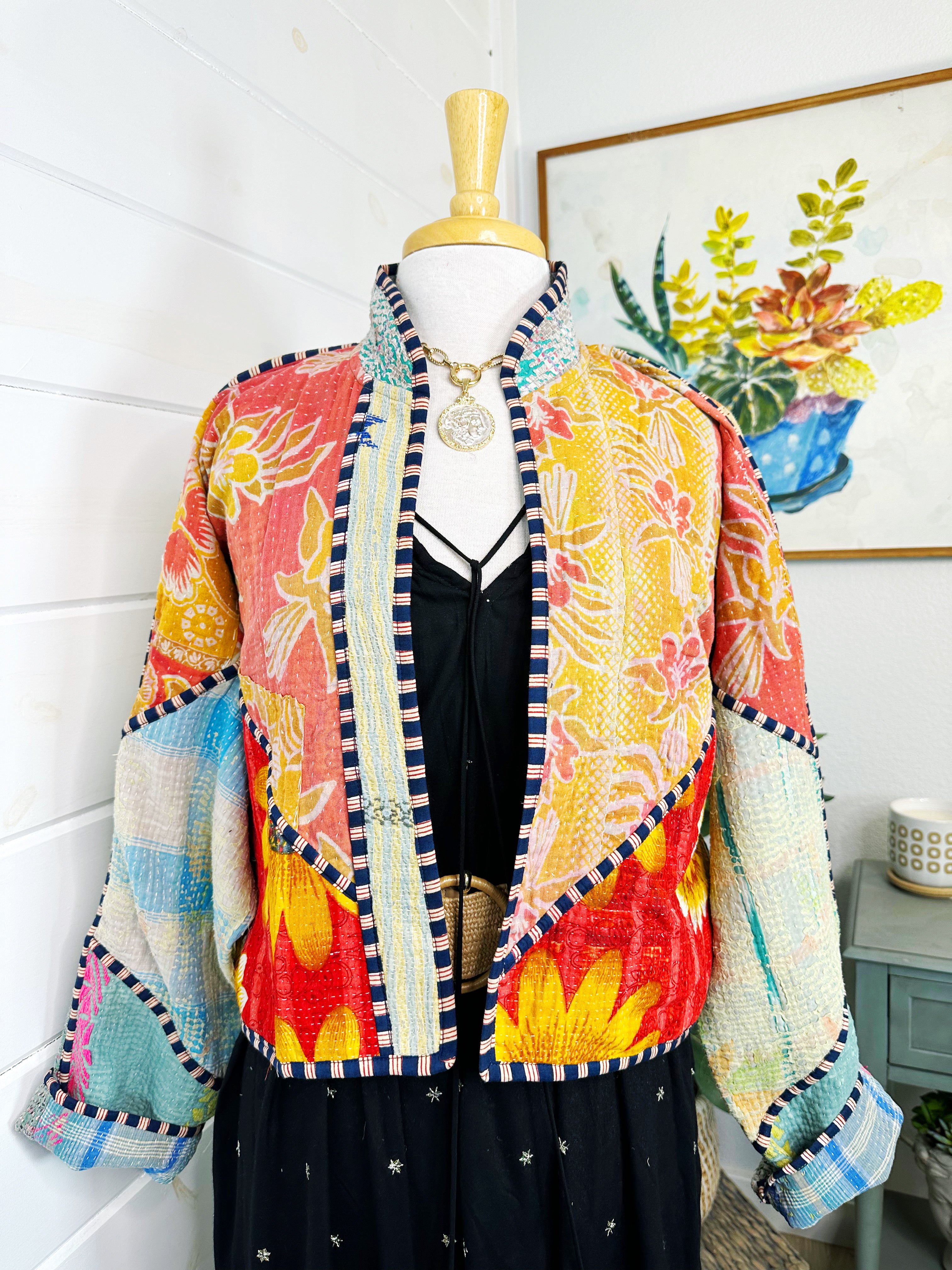 Boho Patchwork Kantha Jacket – Handmade Quilted & Reversible Blanket Coat