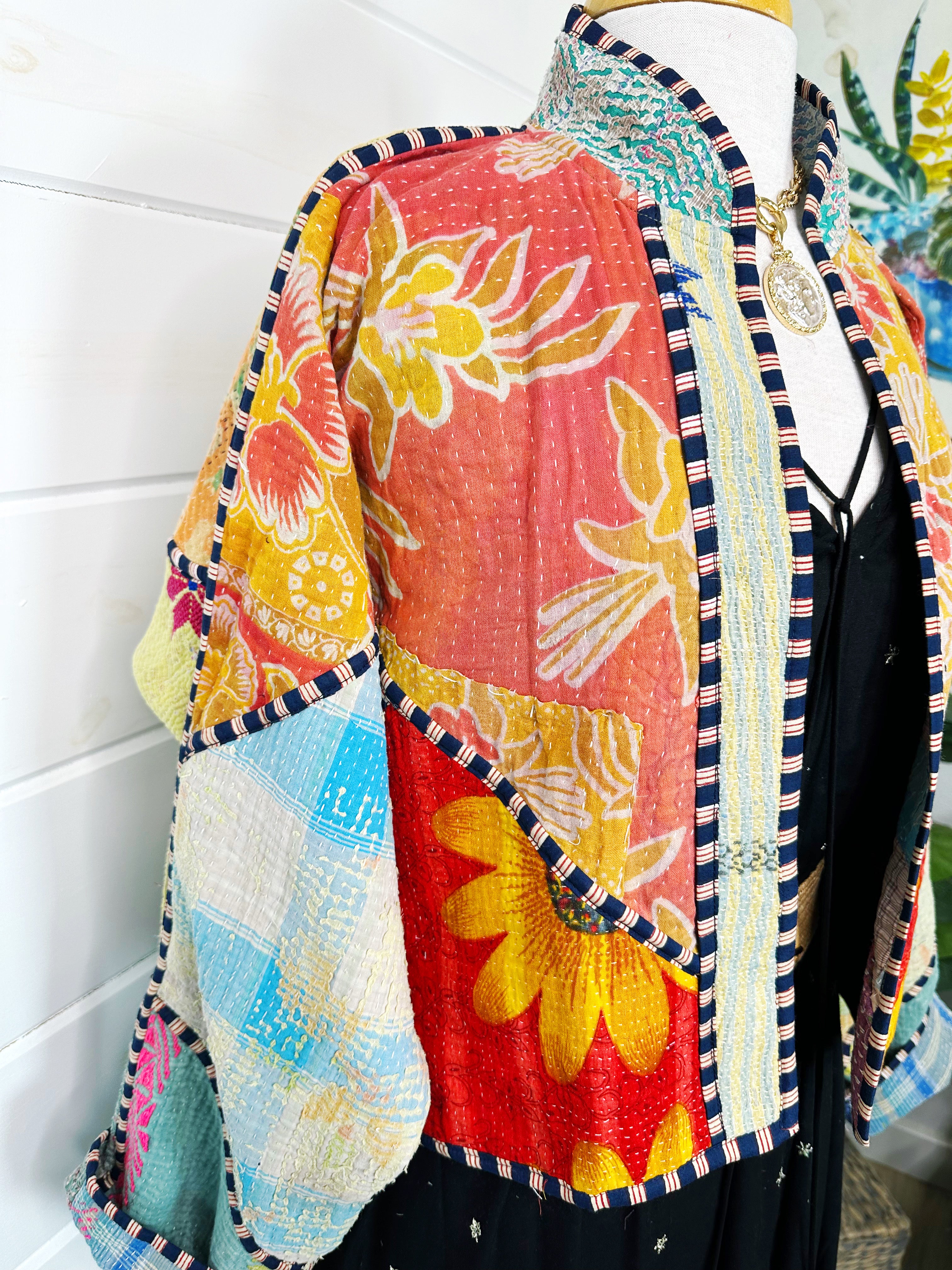 Boho Patchwork Kantha Jacket – Handmade Quilted & Reversible Blanket Coat