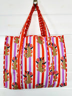 Orange and Purple Jaguar Print Quilted Cotton Tote Bag