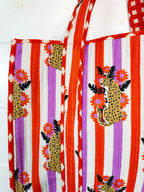 Orange and Purple Jaguar Print Quilted Cotton Tote Bag