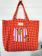 Orange and Purple Jaguar Print Quilted Cotton Tote Bag