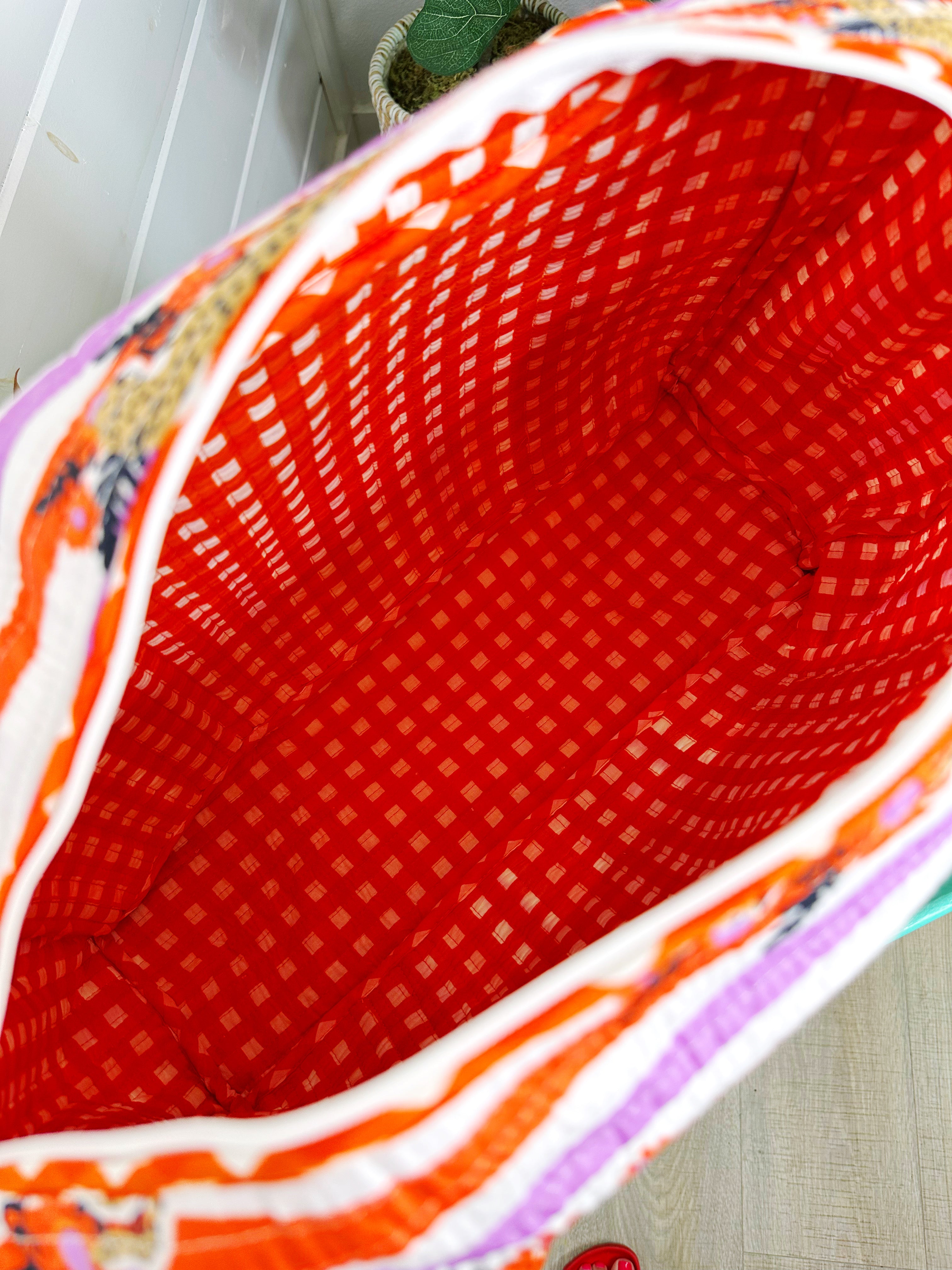 Orange and Purple Jaguar Print Quilted Weekender Overnight Bag