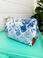 Blue Patchwork Quilted Makeup Cosmetics Toiletry Bag