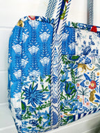 Blue Patchwork Quilted Weekender Overnight Bag