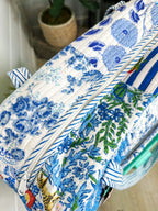 Blue Patchwork Quilted Weekender Overnight Bag
