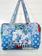 Blue Patchwork Quilted Weekender Overnight Bag