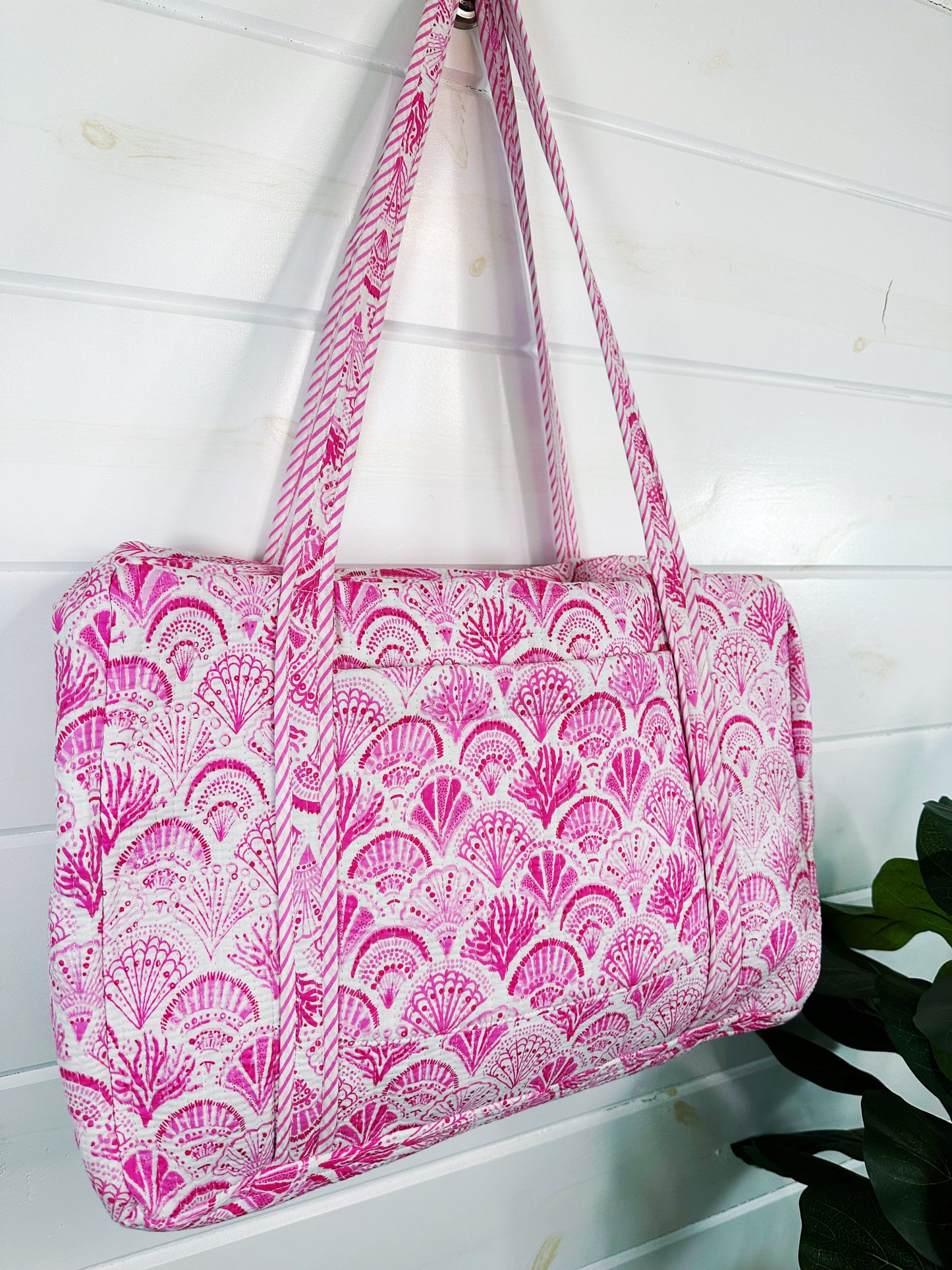 Pink Seashells Quilted Weekender Overnight Duffle Bag