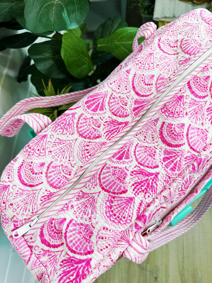 Pink Seashells Quilted Weekender Overnight Duffle Bag