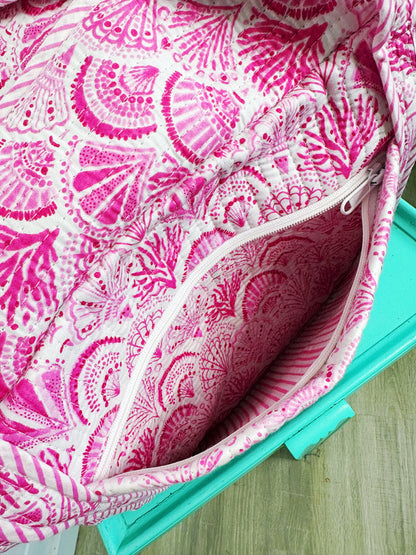 Pink Seashells Quilted Weekender Overnight Duffle Bag