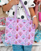 Quilted Cotton Tote Bag - Purple Wildflower Print