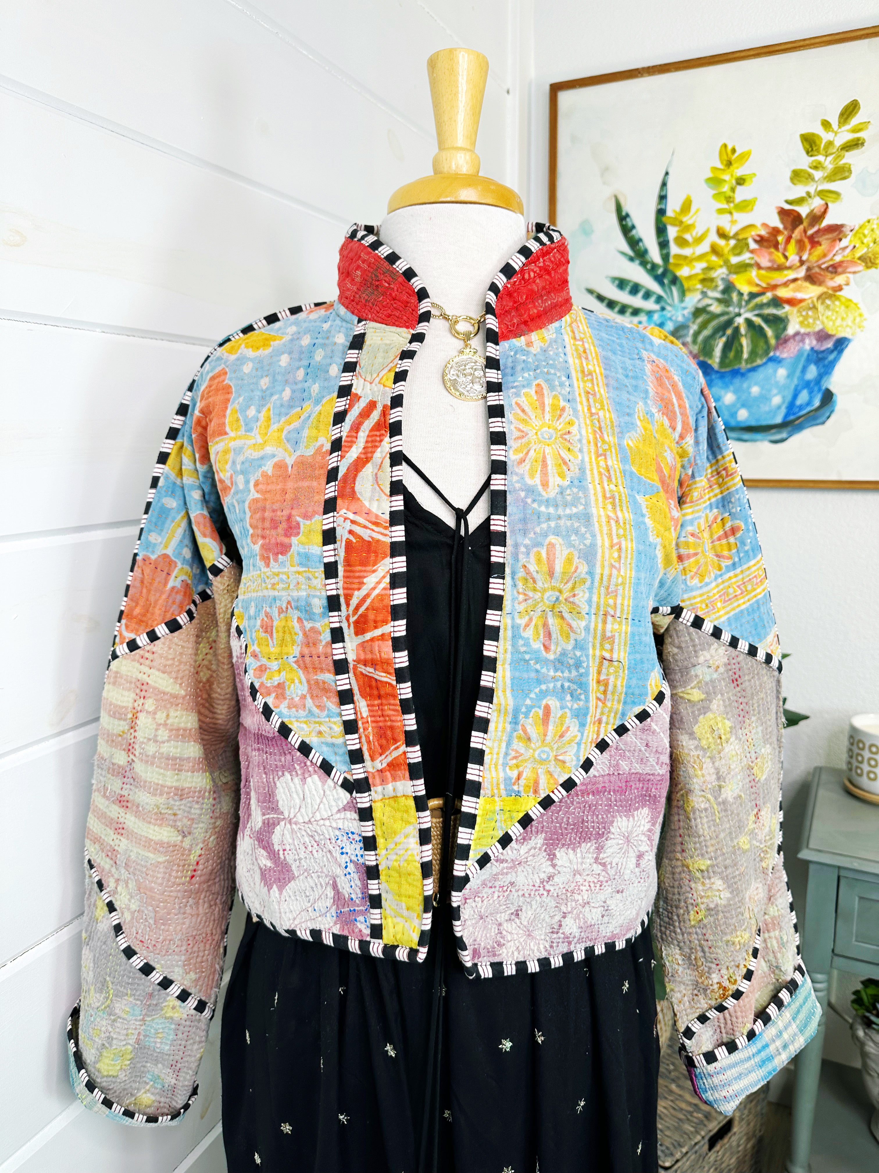 Kantha Quilted Bomber Jacket | Blanket Coat | Patchwork Coat