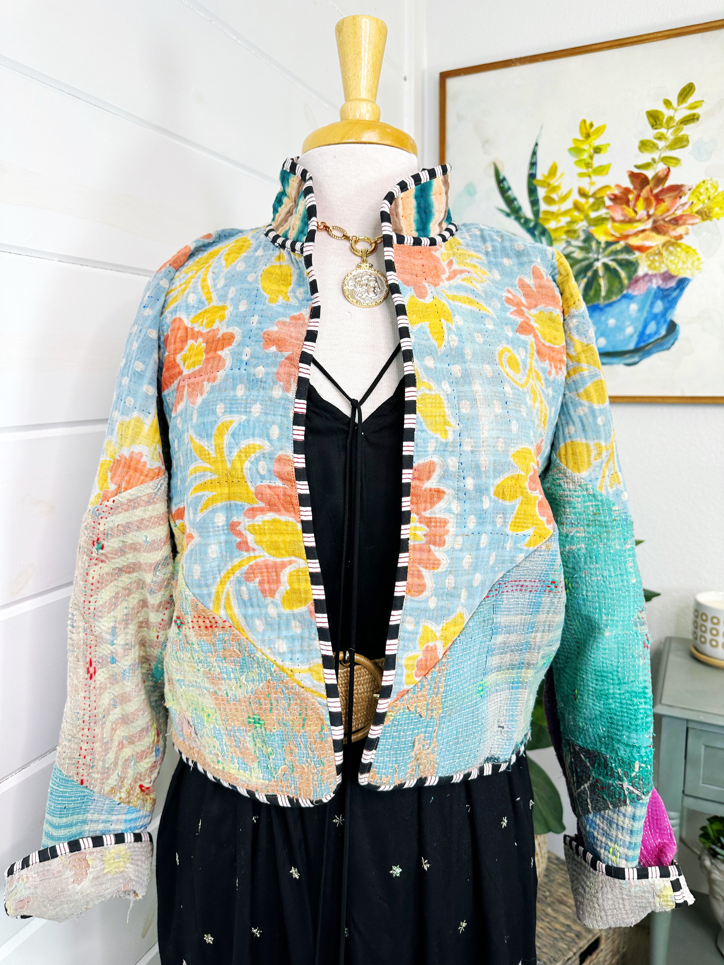 Kantha Quilted Bomber Jacket | Blanket Coat | Patchwork Coat