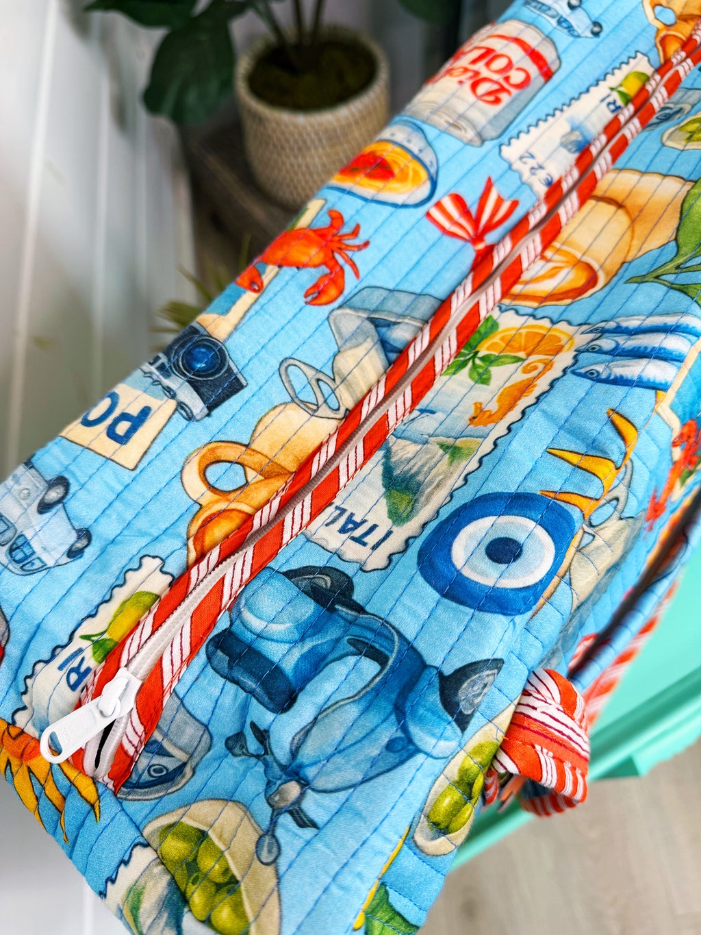 Quilted Weekender Duffle Overnight Bag - Blue Italian Getaway