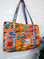 Quilted Weekender Duffle Overnight Bag - Orange Italian Getaway