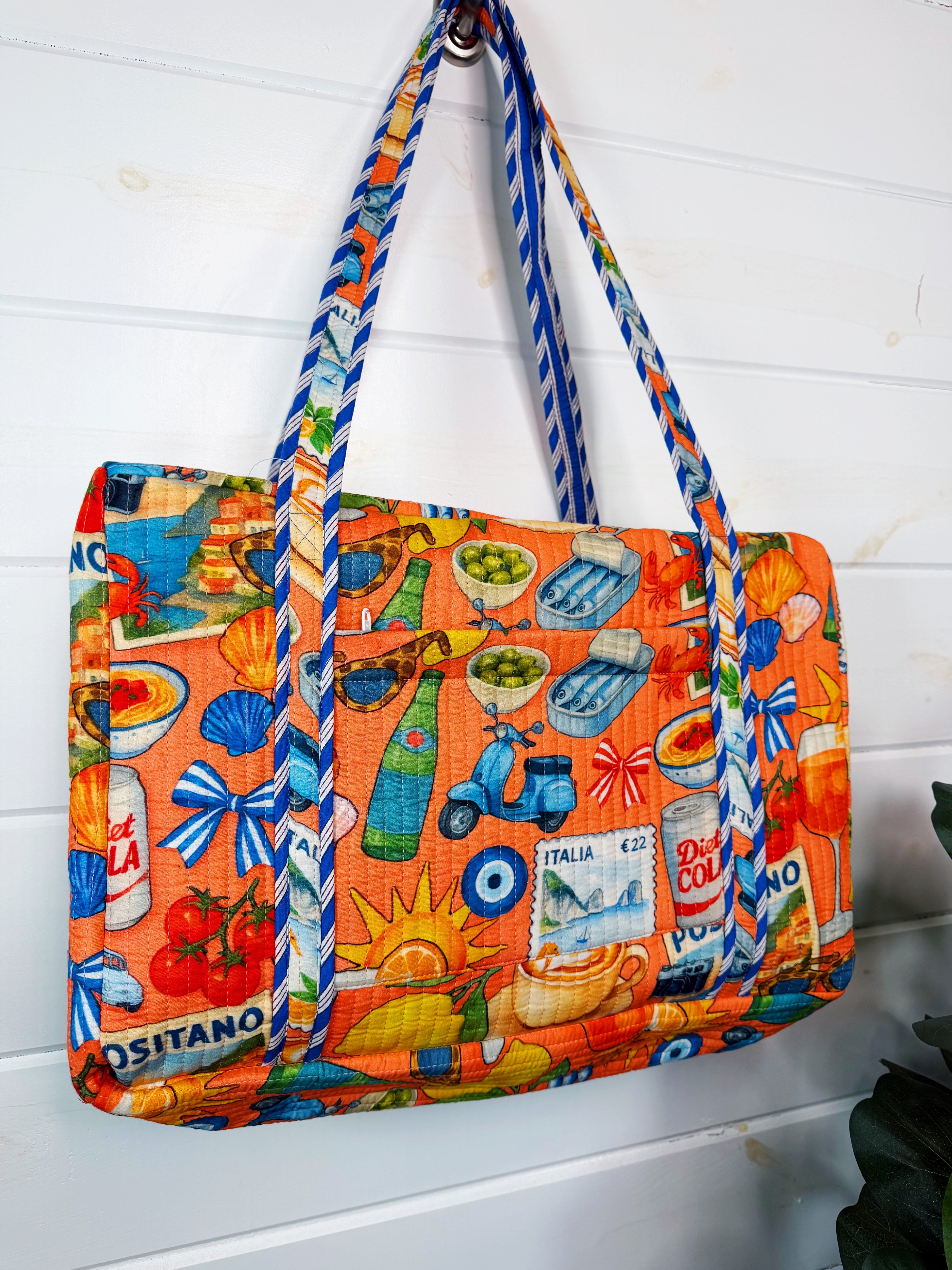 Quilted Weekender Duffle Overnight Bag - Orange Italian Getaway