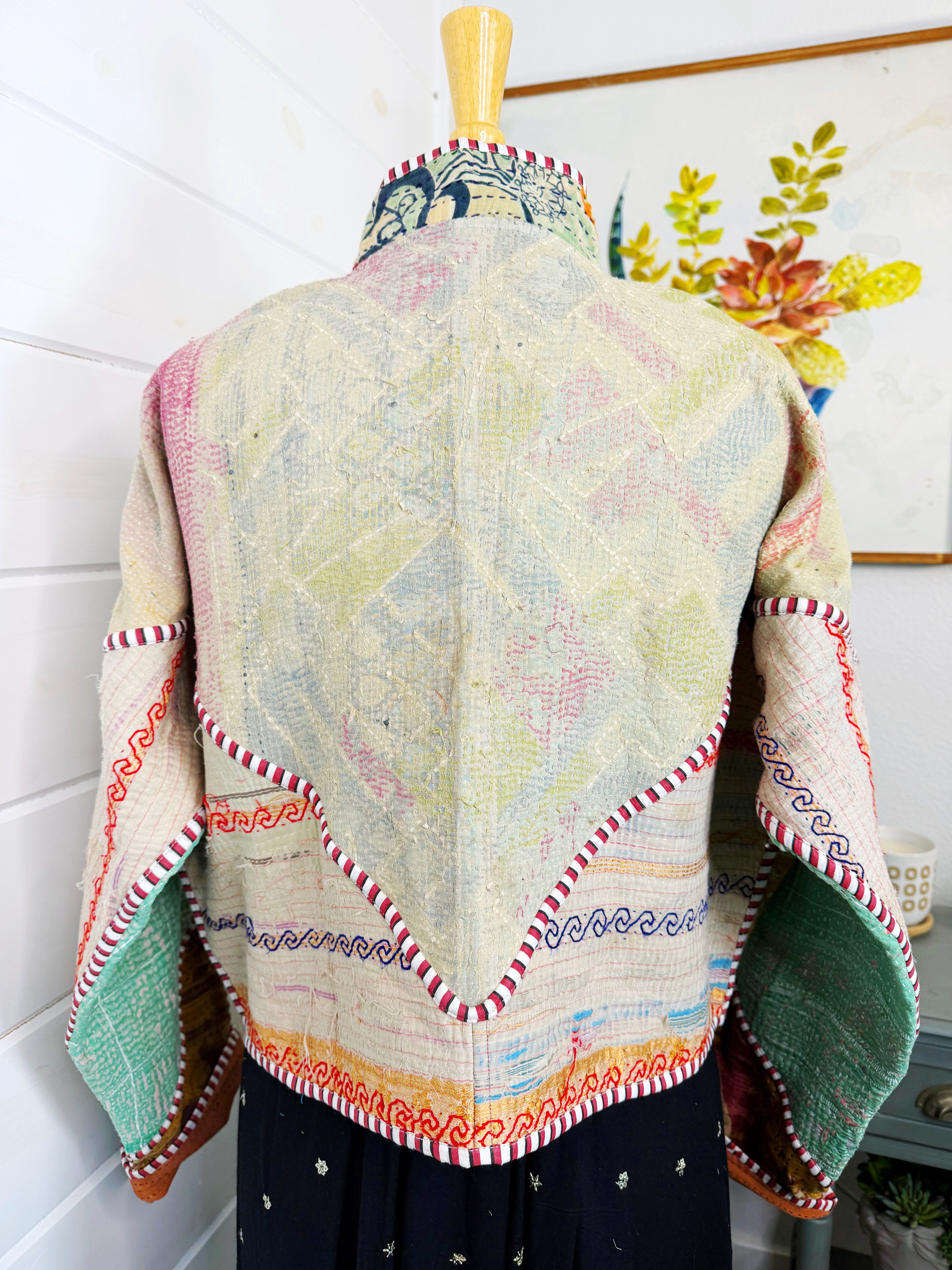 Boho Patchwork Kantha Jacket – Handmade Quilted & Reversible Blanket Coat