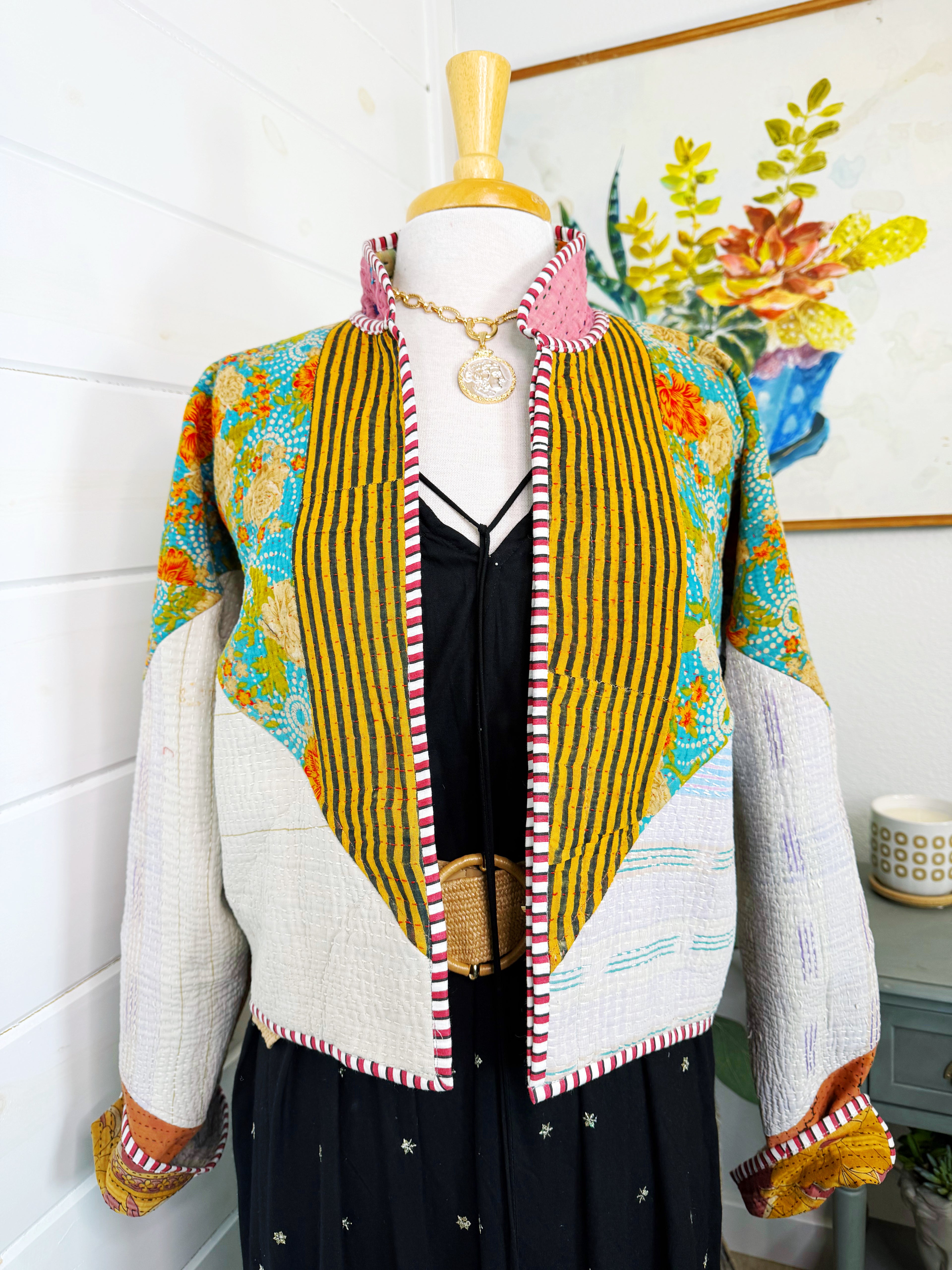 Boho Patchwork Kantha Jacket – Handmade Quilted & Reversible Blanket Coat