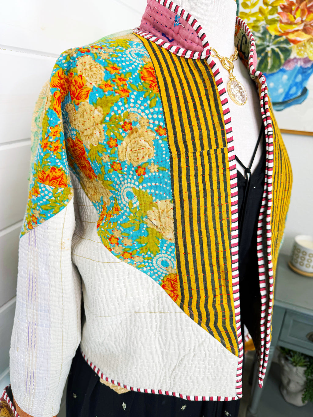 Boho Patchwork Kantha Jacket – Handmade Quilted & Reversible Blanket Coat