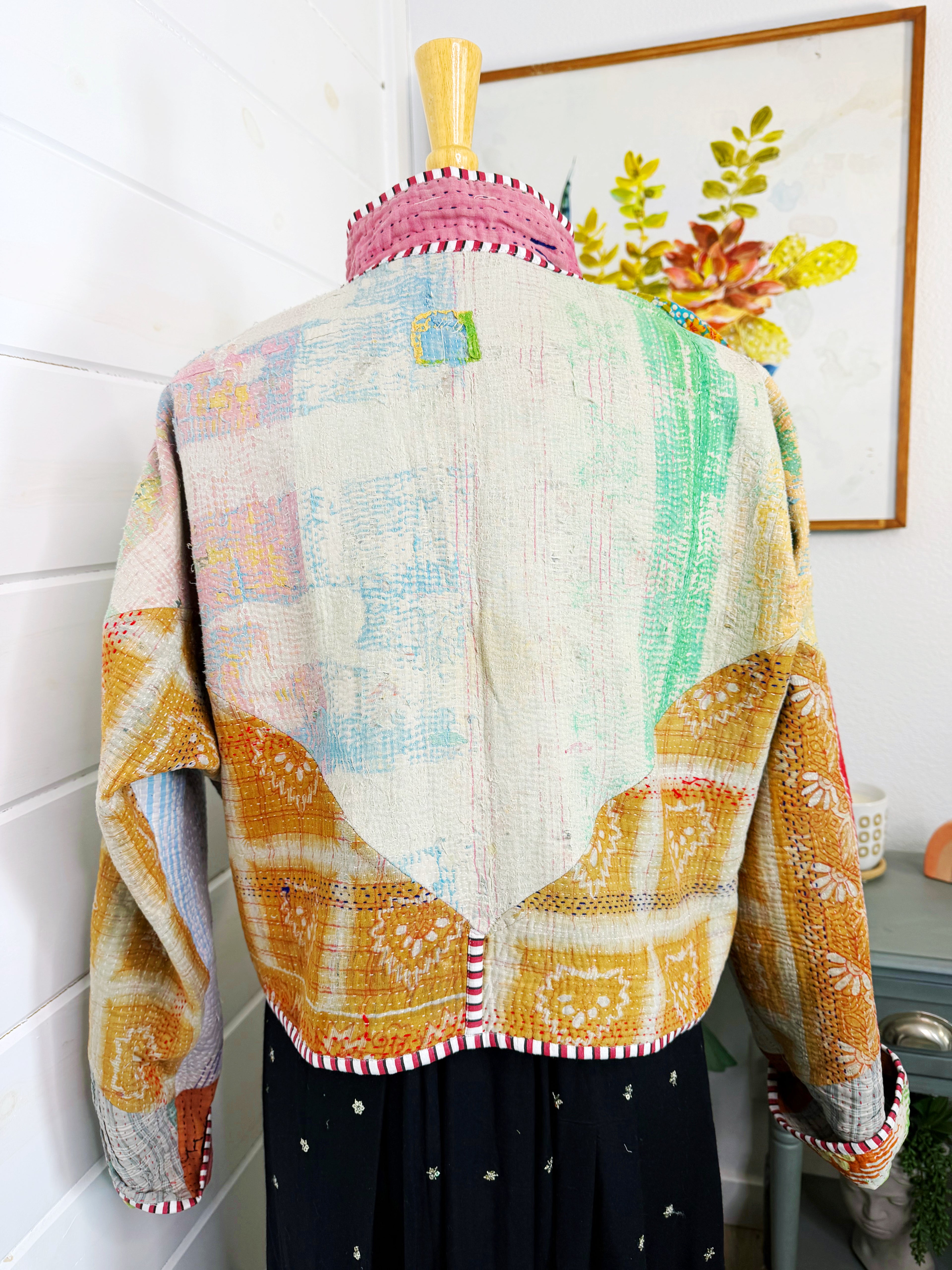 Boho Patchwork Kantha Jacket – Handmade Quilted & Reversible Blanket Coat