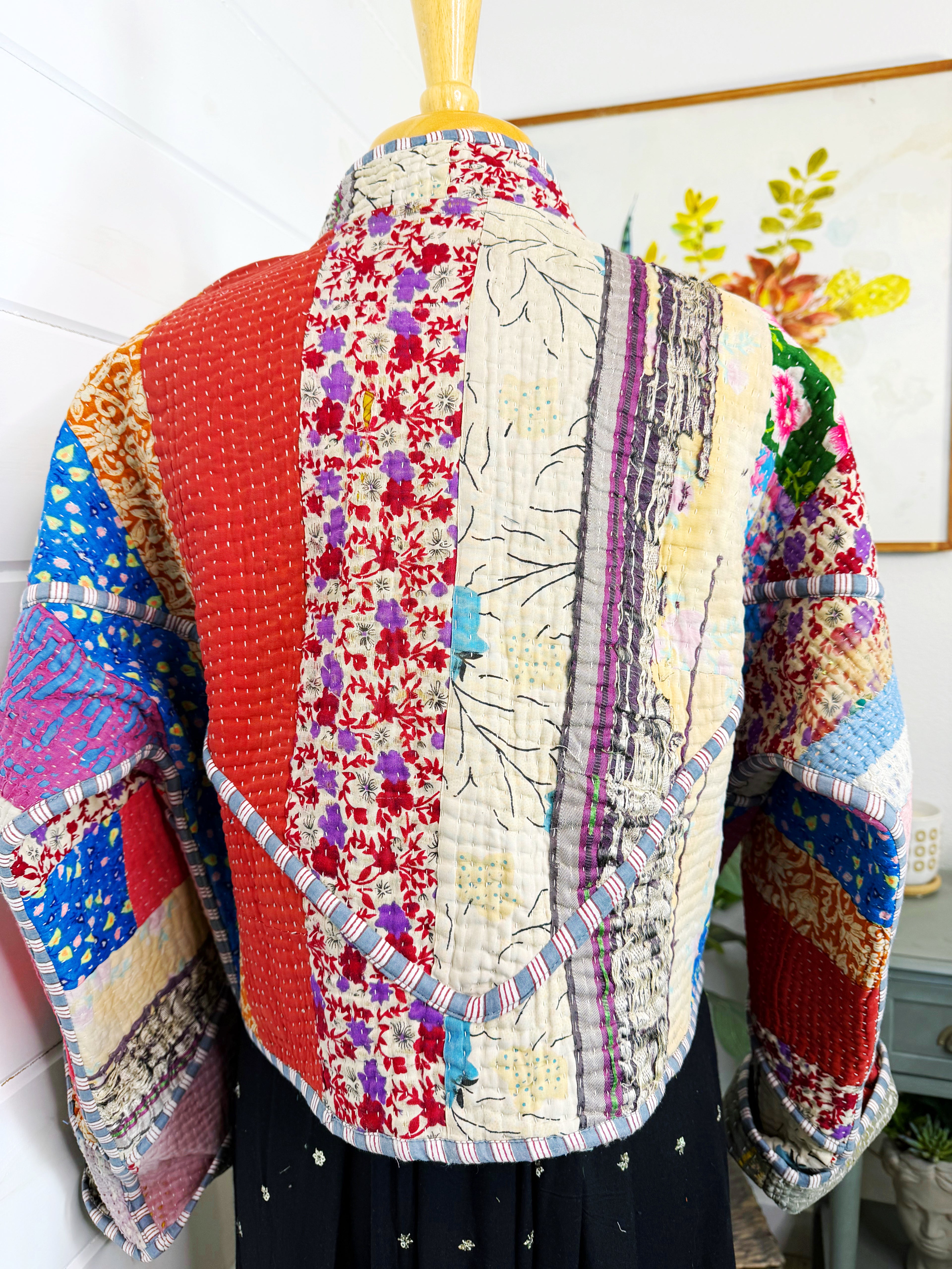 Boho Patchwork Kantha Jacket – Handmade Quilted & Reversible Blanket Coat