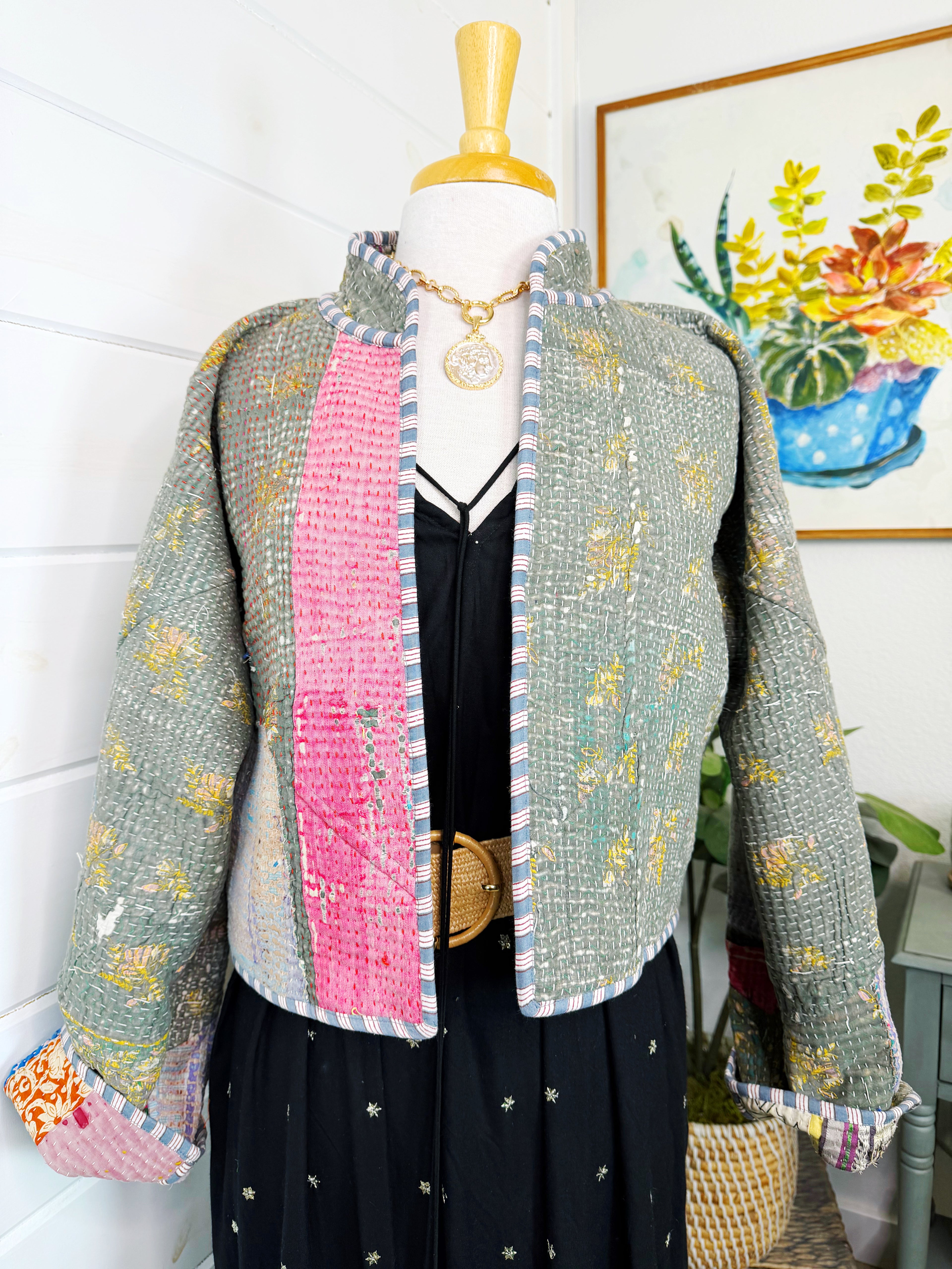 Boho Patchwork Kantha Jacket – Handmade Quilted & Reversible Blanket Coat