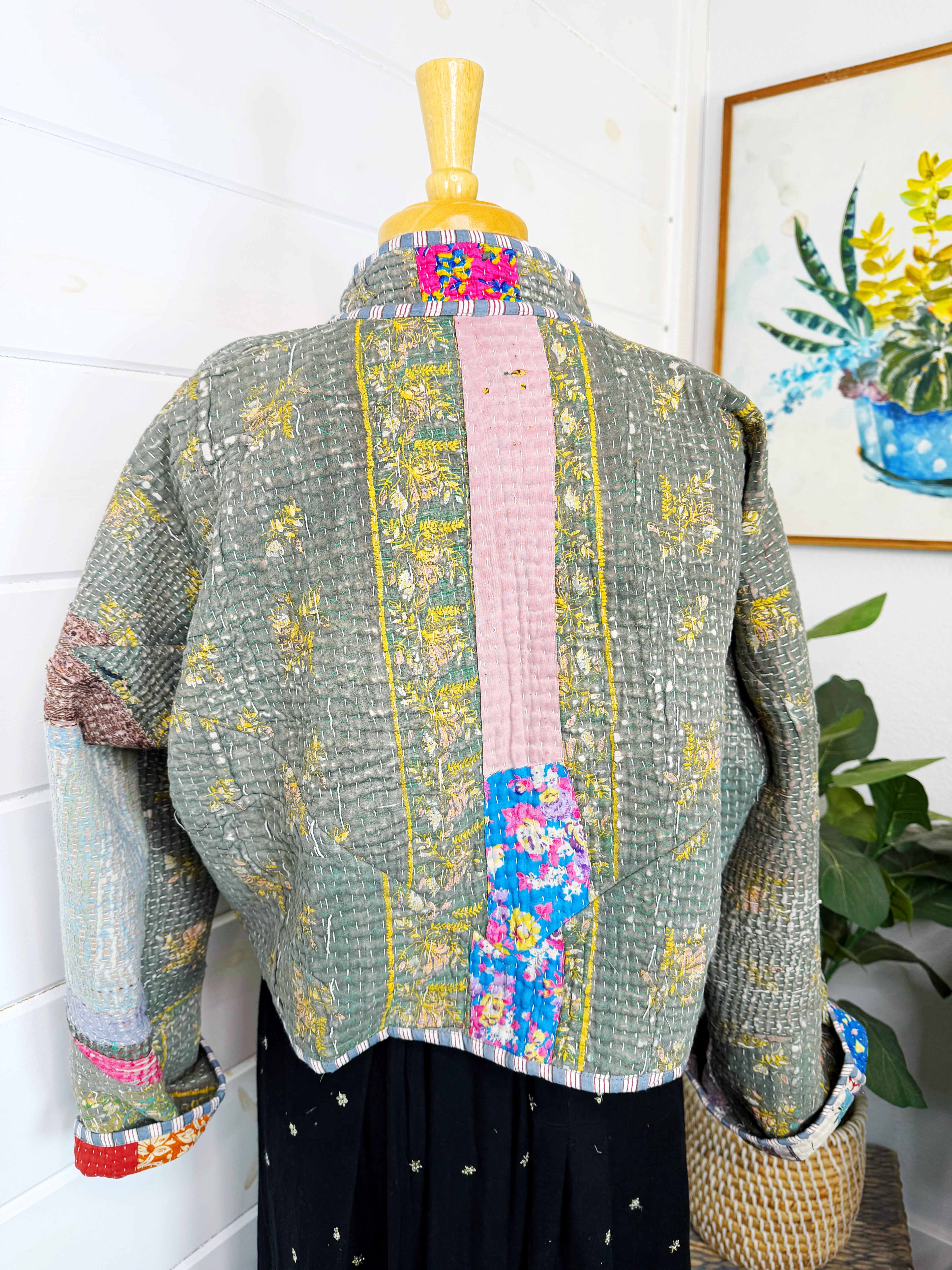 Boho Patchwork Kantha Jacket – Handmade Quilted & Reversible Blanket Coat