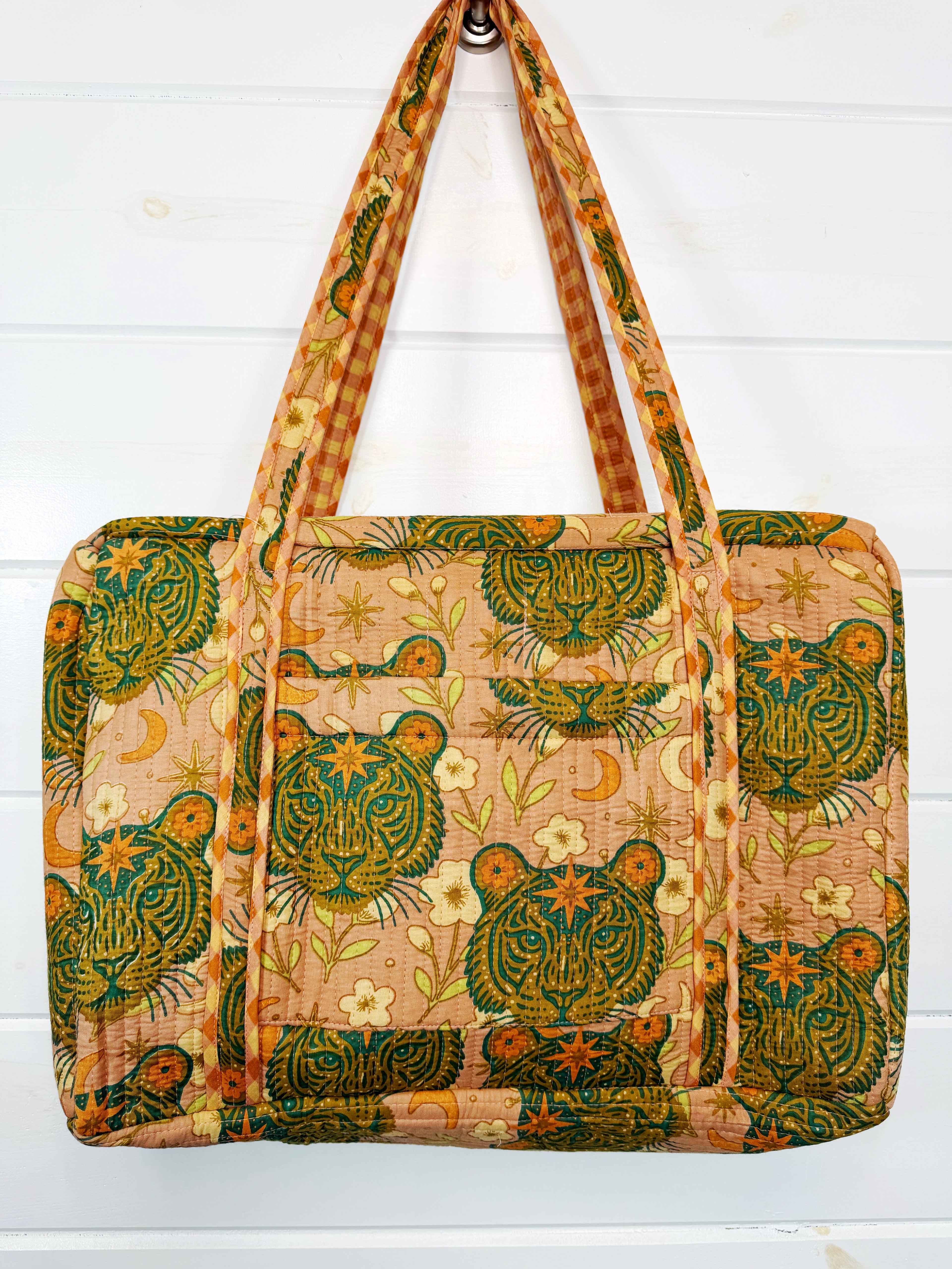 Quilted Weekender Duffle Overnight Bag - Sandstone Celestial Tiger