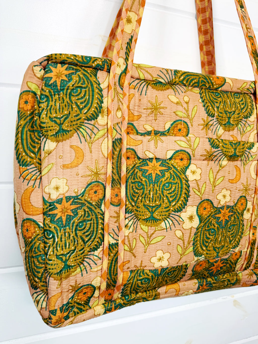 Quilted Weekender Duffle Overnight Bag - Sandstone Celestial Tiger