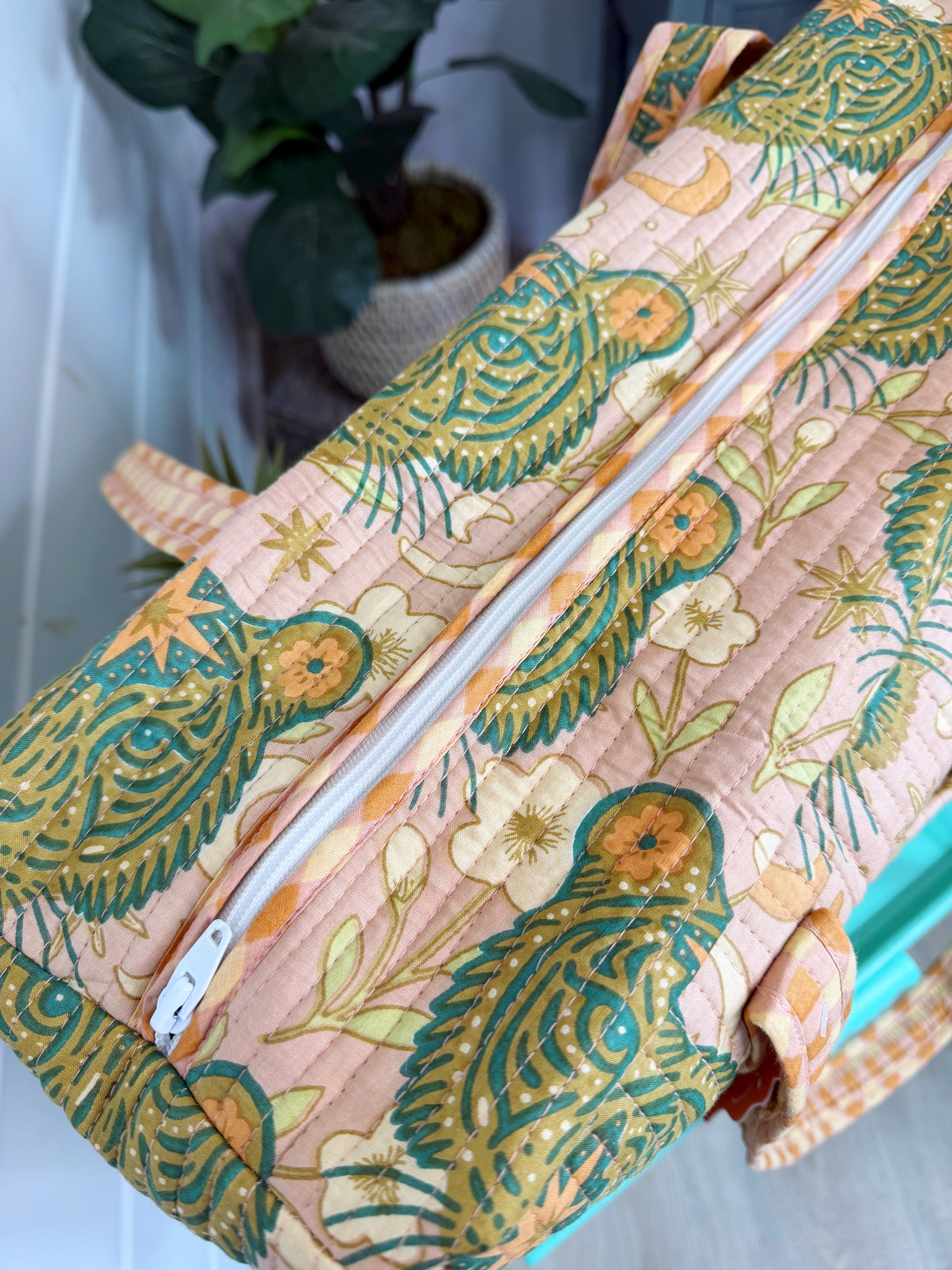 Quilted Weekender Duffle Overnight Bag - Sandstone Celestial Tiger