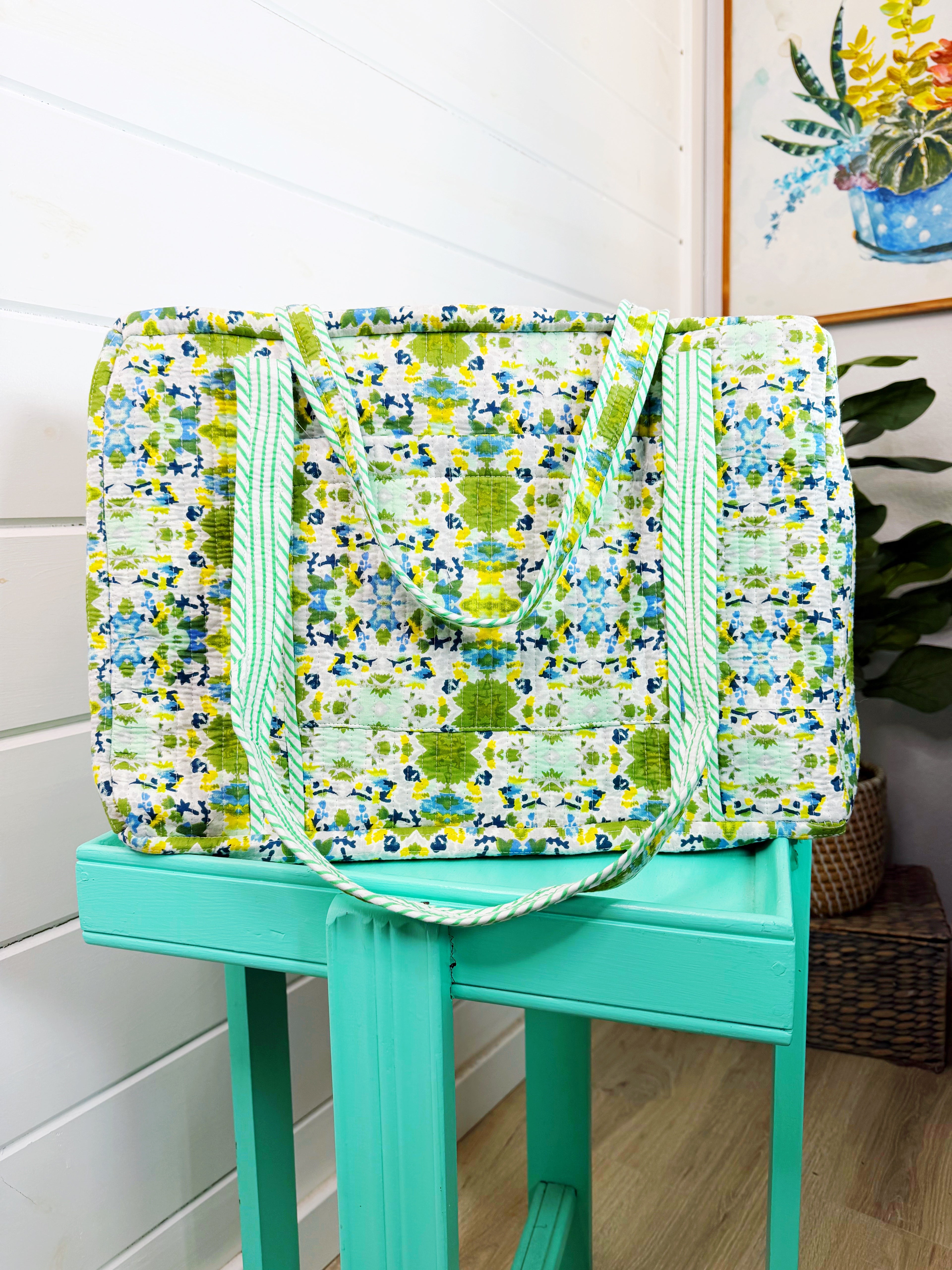 Quilted Overnight Bag - Aqua Tie Dye Print