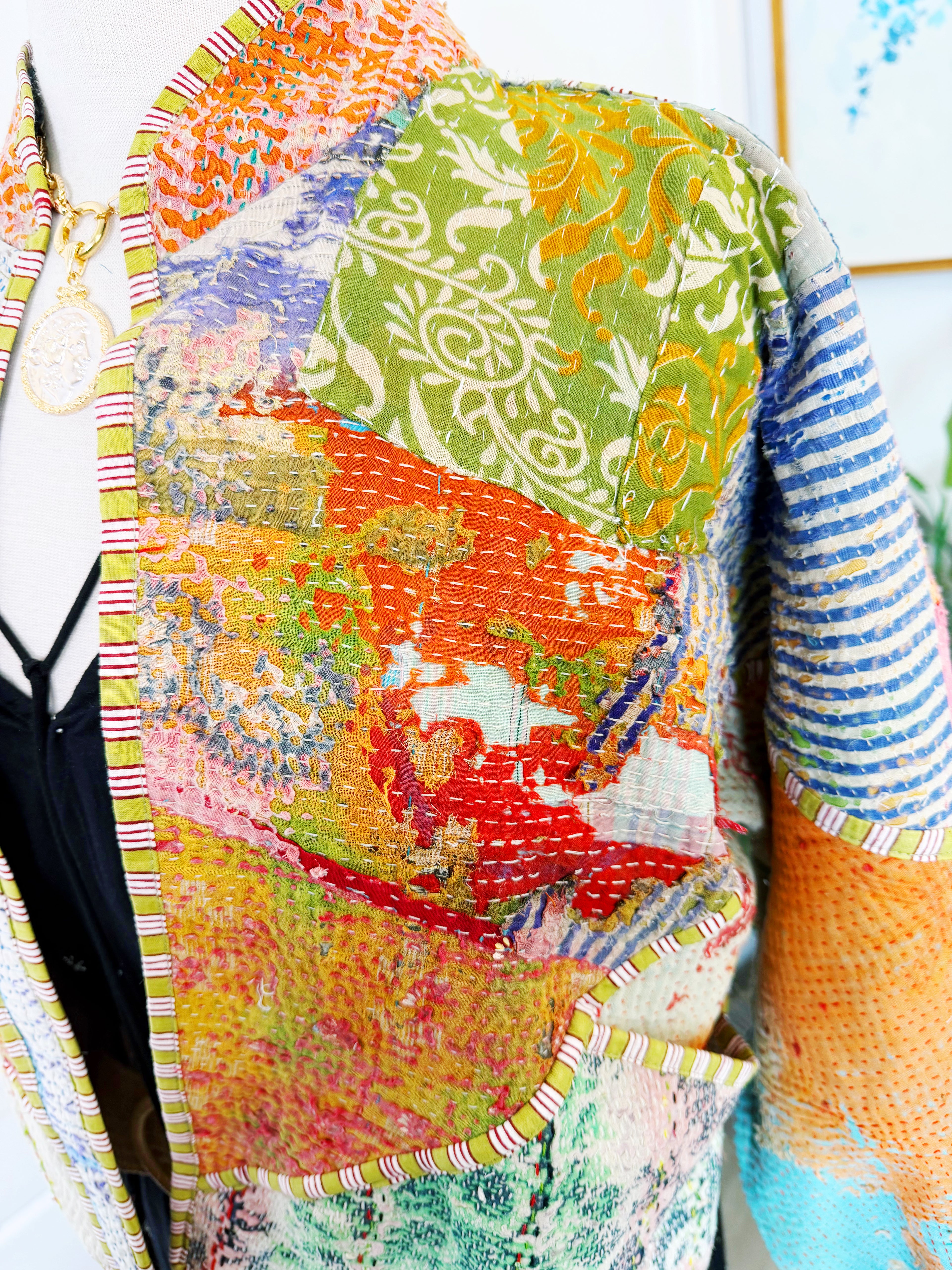 Patchwork Kantha Jacket – Quilted Reversible Blanket Coat