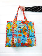 Quilted Cotton Reversible Large Tote Bag - Blue Italian Getaway