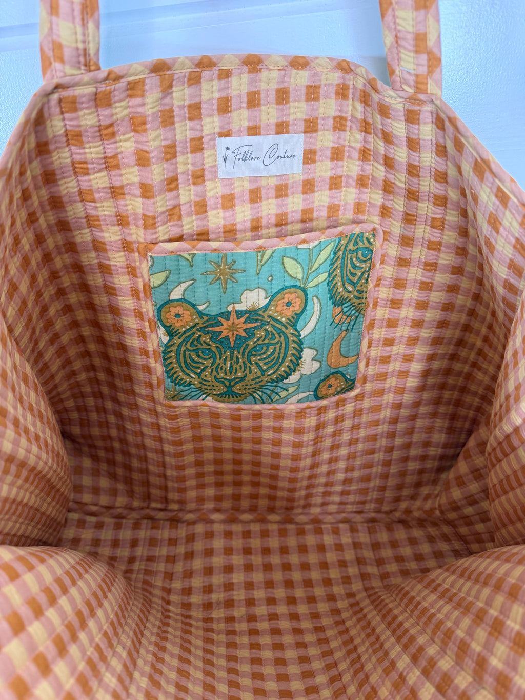 Quilted Cotton Reversible Large Tote Bag - Jade Celestial Tiger Print
