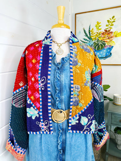 Kantha Quilted Bomber Jacket | Blanket Coat | Patchwork Coat