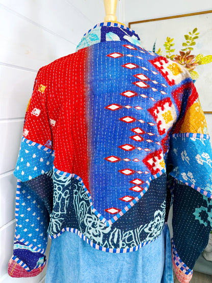 Kantha Quilted Bomber Jacket | Blanket Coat | Patchwork Coat