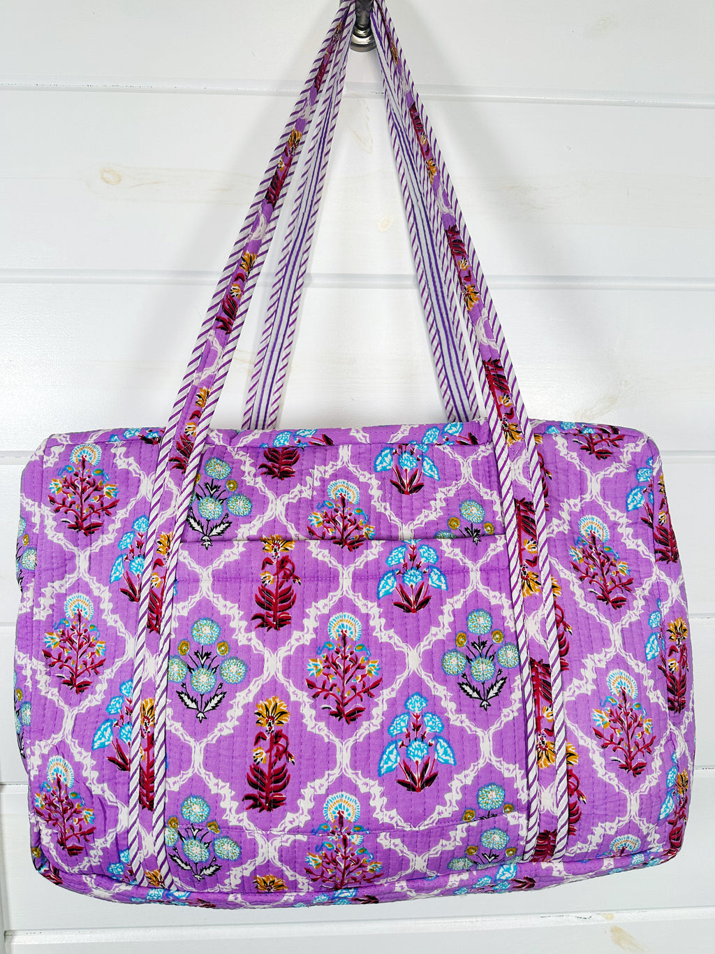 Purple Wildflower Print Quilted Weekender Overnight Bag